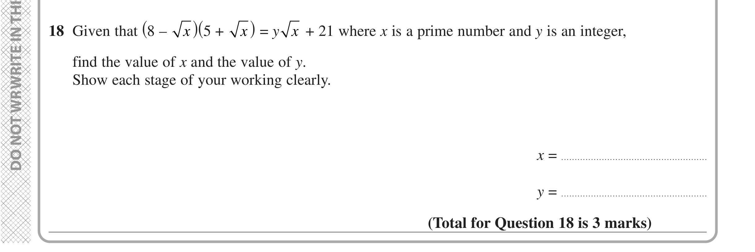 Question 18 — Powers and Roots — Edexcel iGCSE Jan 2021