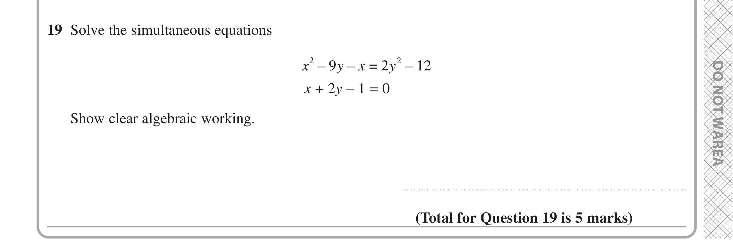 Question 19 — Simultaneous Equations — Edexcel iGCSE Jan 2021