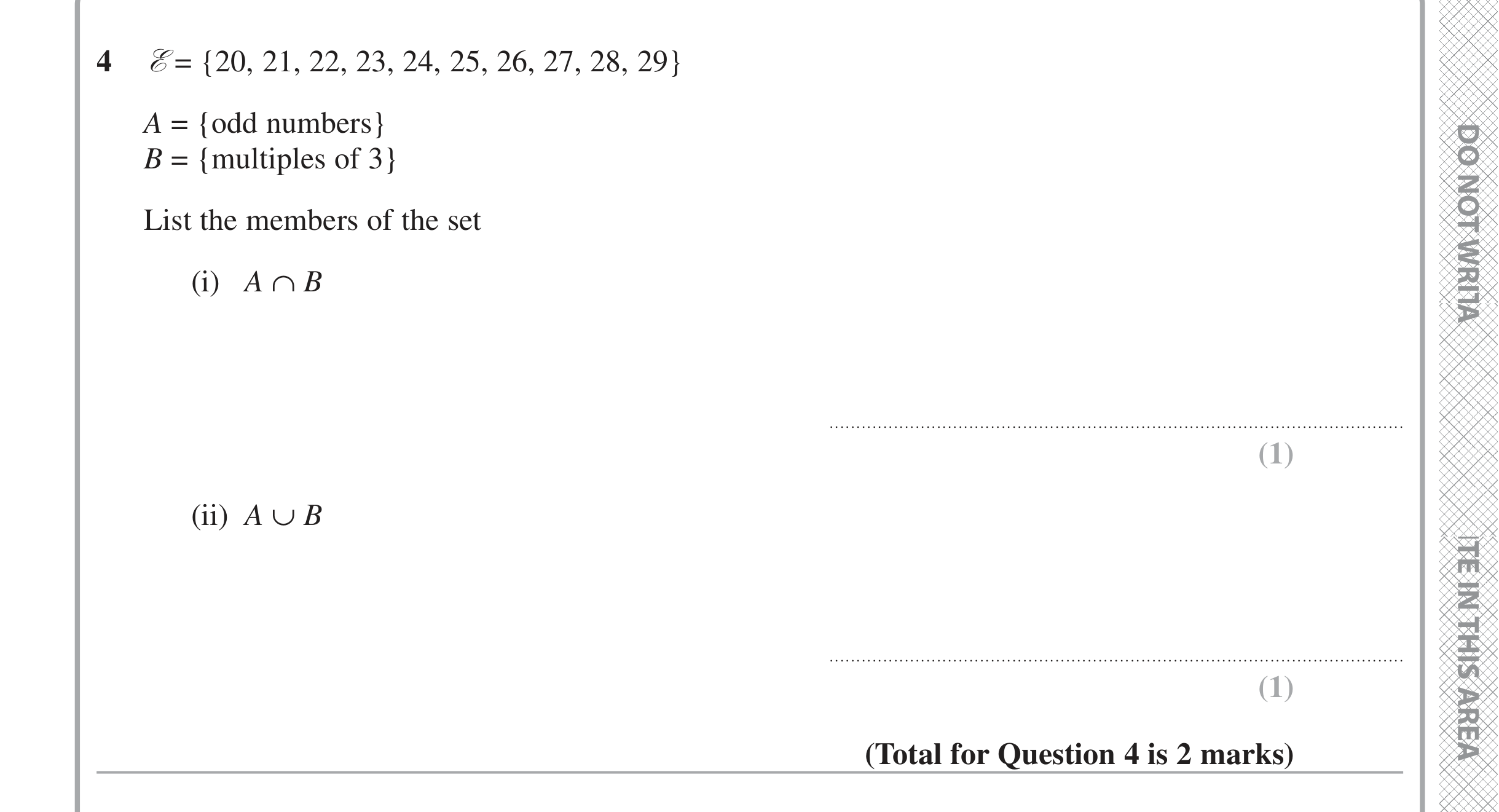 Question 4 — Set Notation — Edexcel iGCSE Jan 2021