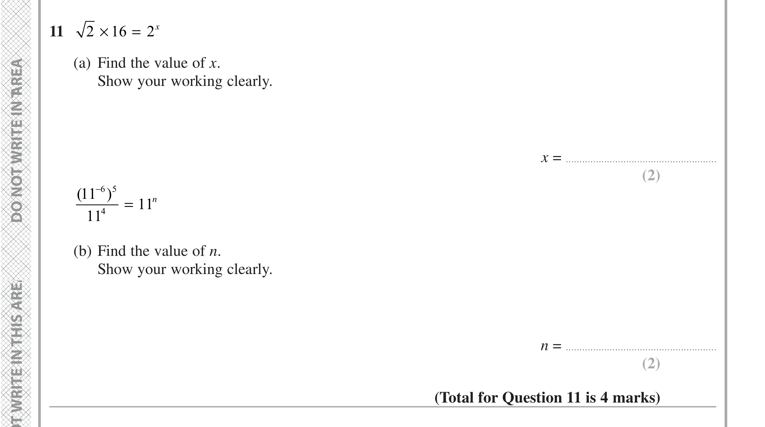 Question 11 — Powers — Edexcel iGCSE June 2021