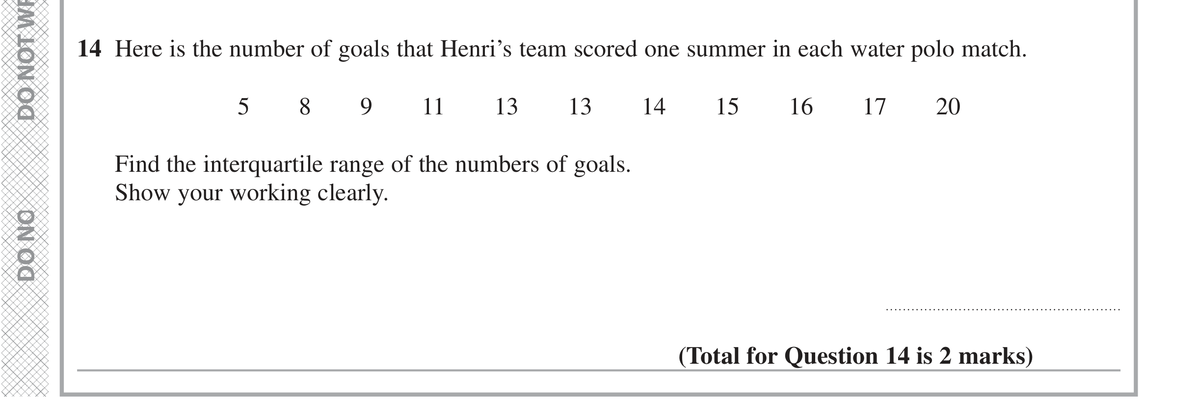 Question 14 — Mean/Median/Mode/Range — Edexcel iGCSE June 2021