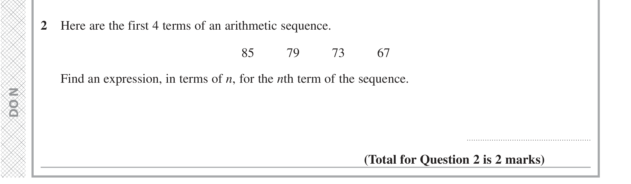 Question 2 — Sequences — Edexcel iGCSE June 2021