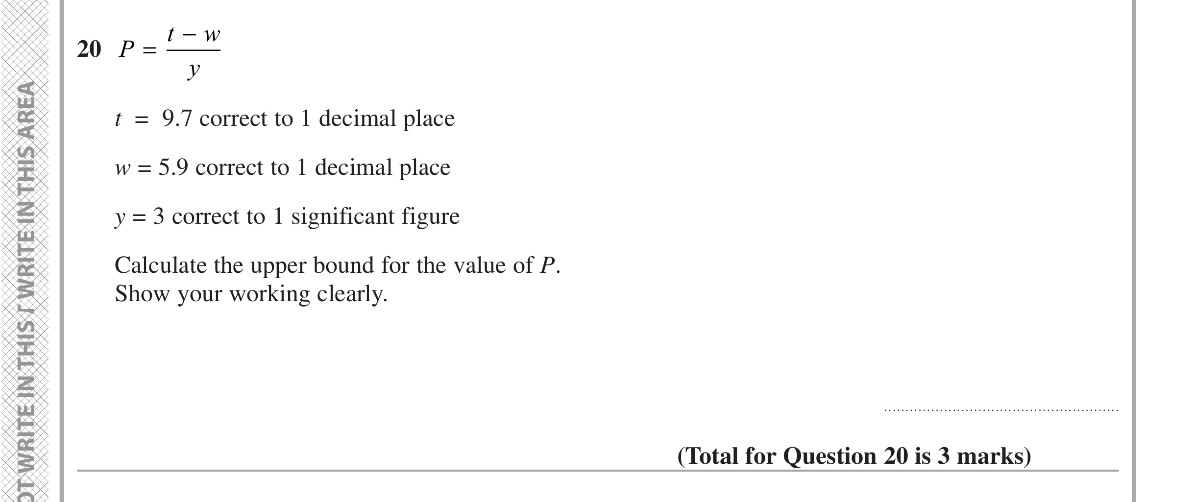 Question 20 — Upper/Lower Bounds — Edexcel iGCSE June 2021