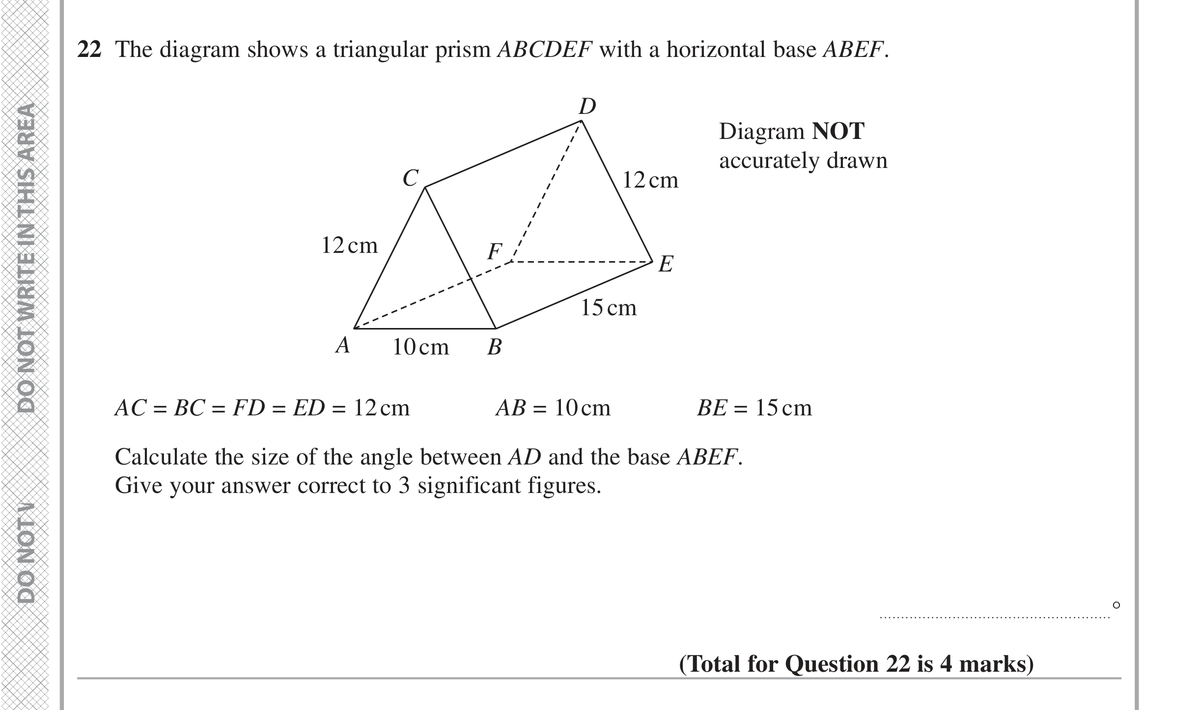 Question 22 — 3D Pythagoras — Edexcel iGCSE June 2021