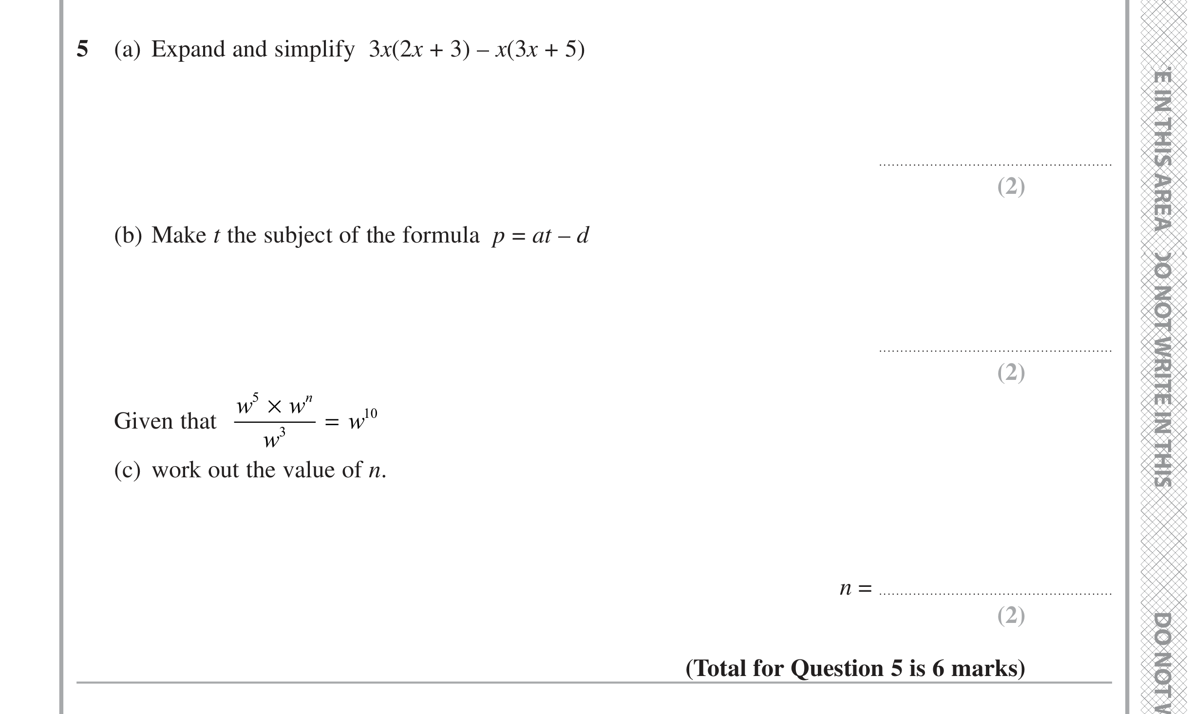 Question 5 — Factorise/Expand/Simplify, Formulae, Powers — Edexcel iGCSE June 2021