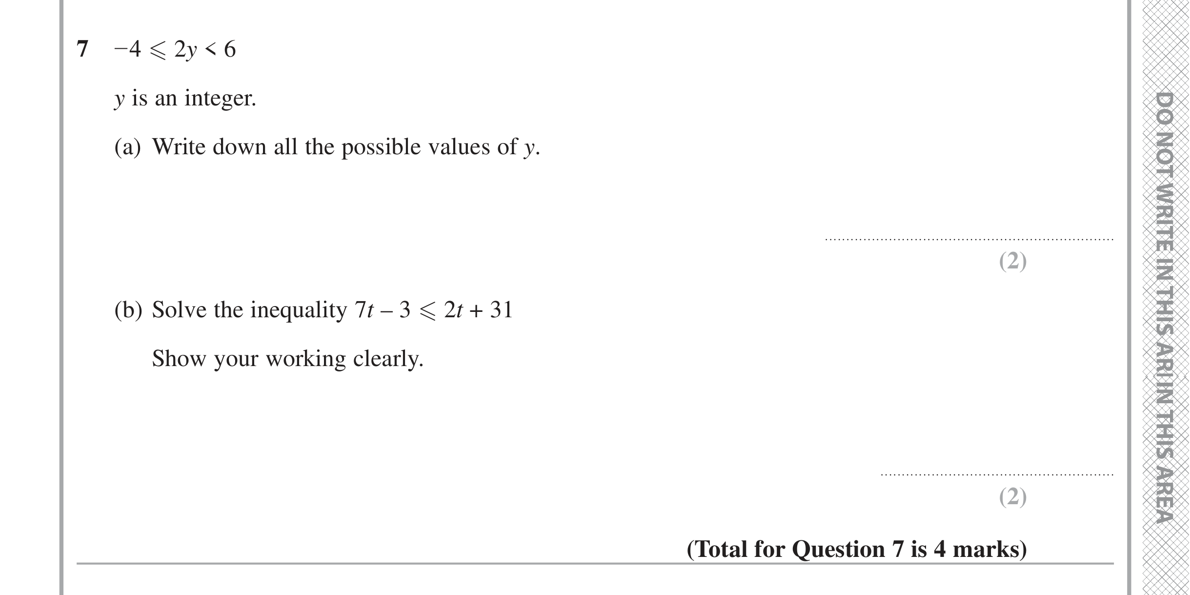 Question 7 — Inequalities — Edexcel iGCSE June 2021