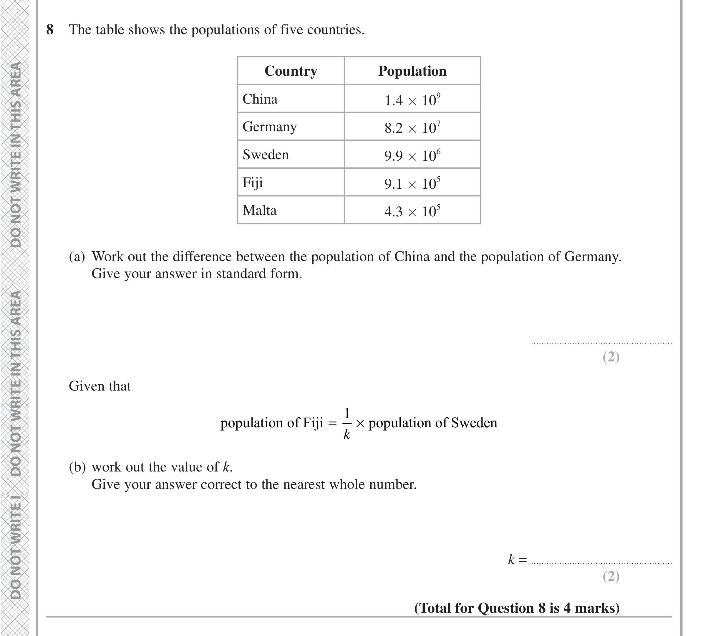 Question 8 — Standard Form — Edexcel iGCSE June 2021