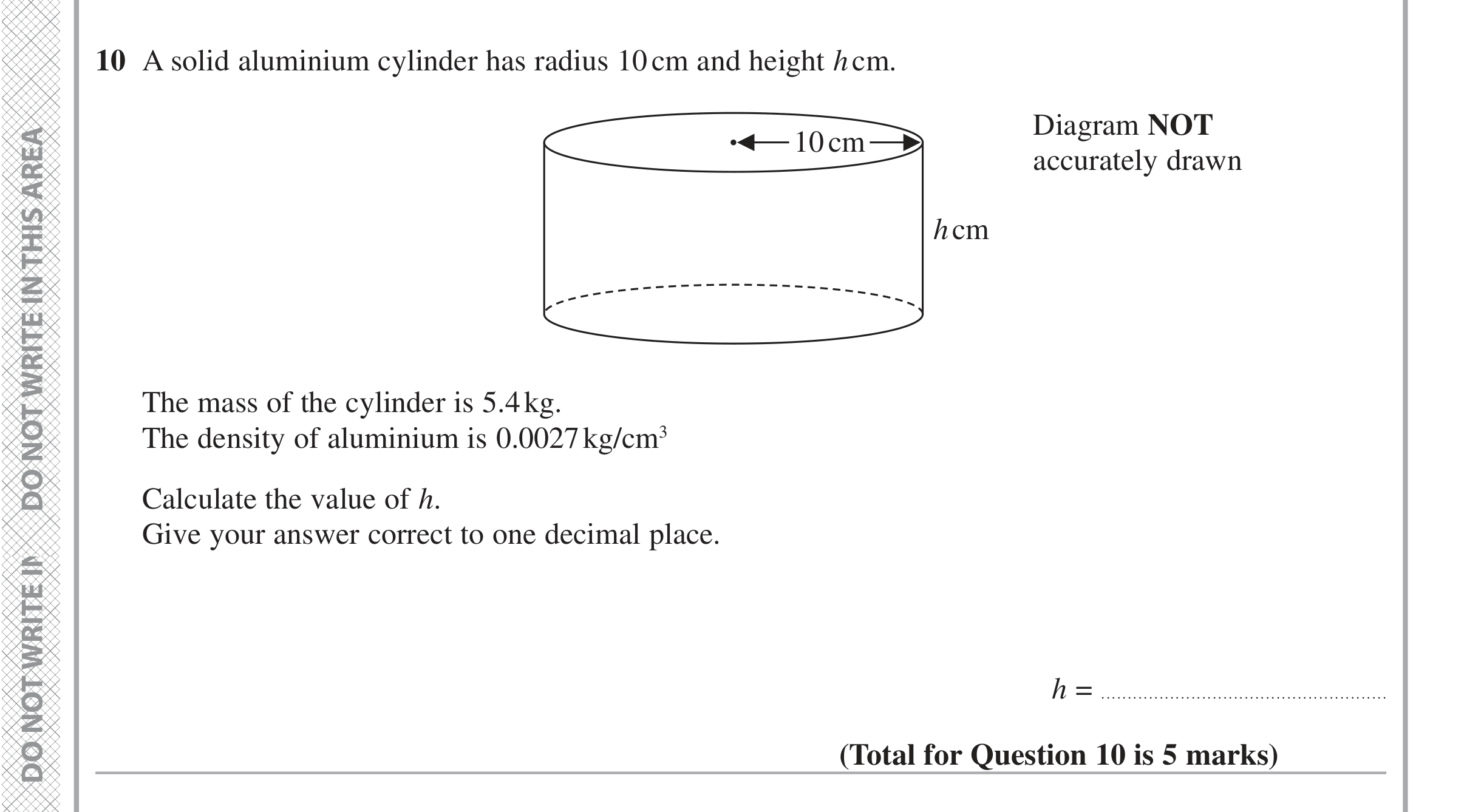 Question 10 — 3D Shapes and Volume, Speed/Distance/Time/Density/Pressure — Edexcel iGCSE November 2021