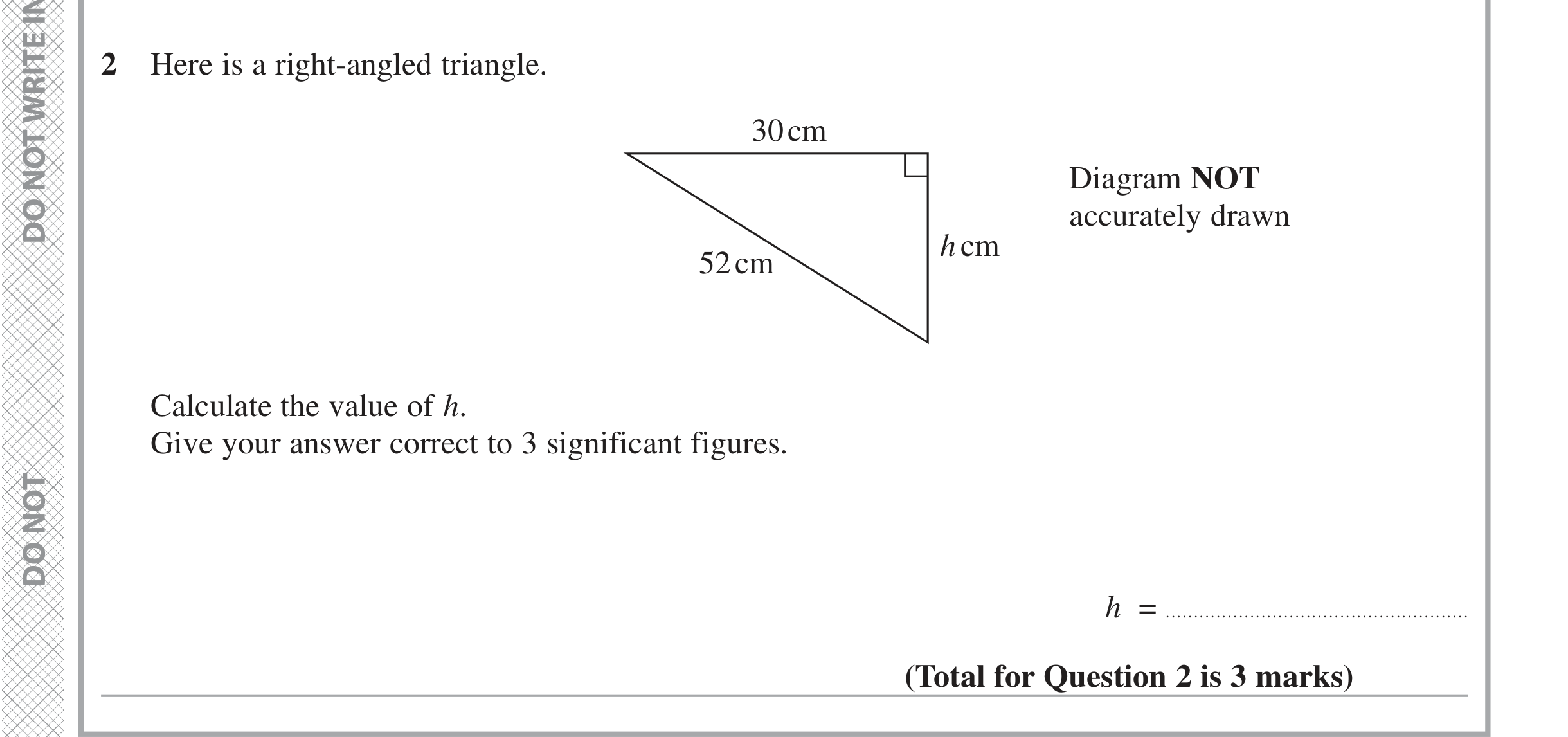 Question 2 — Pythagoras — Edexcel iGCSE November 2021