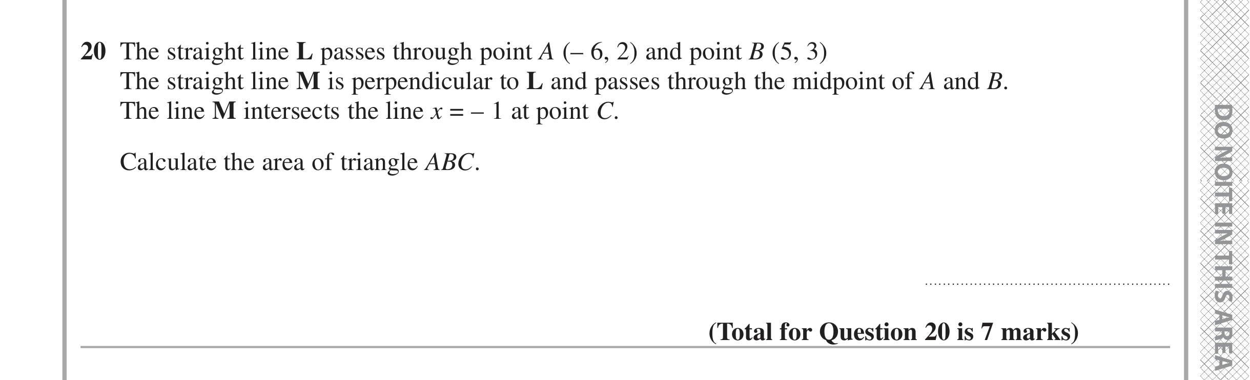 Question 20 — Straight Line Graphs, Triangles — Edexcel iGCSE November 2021