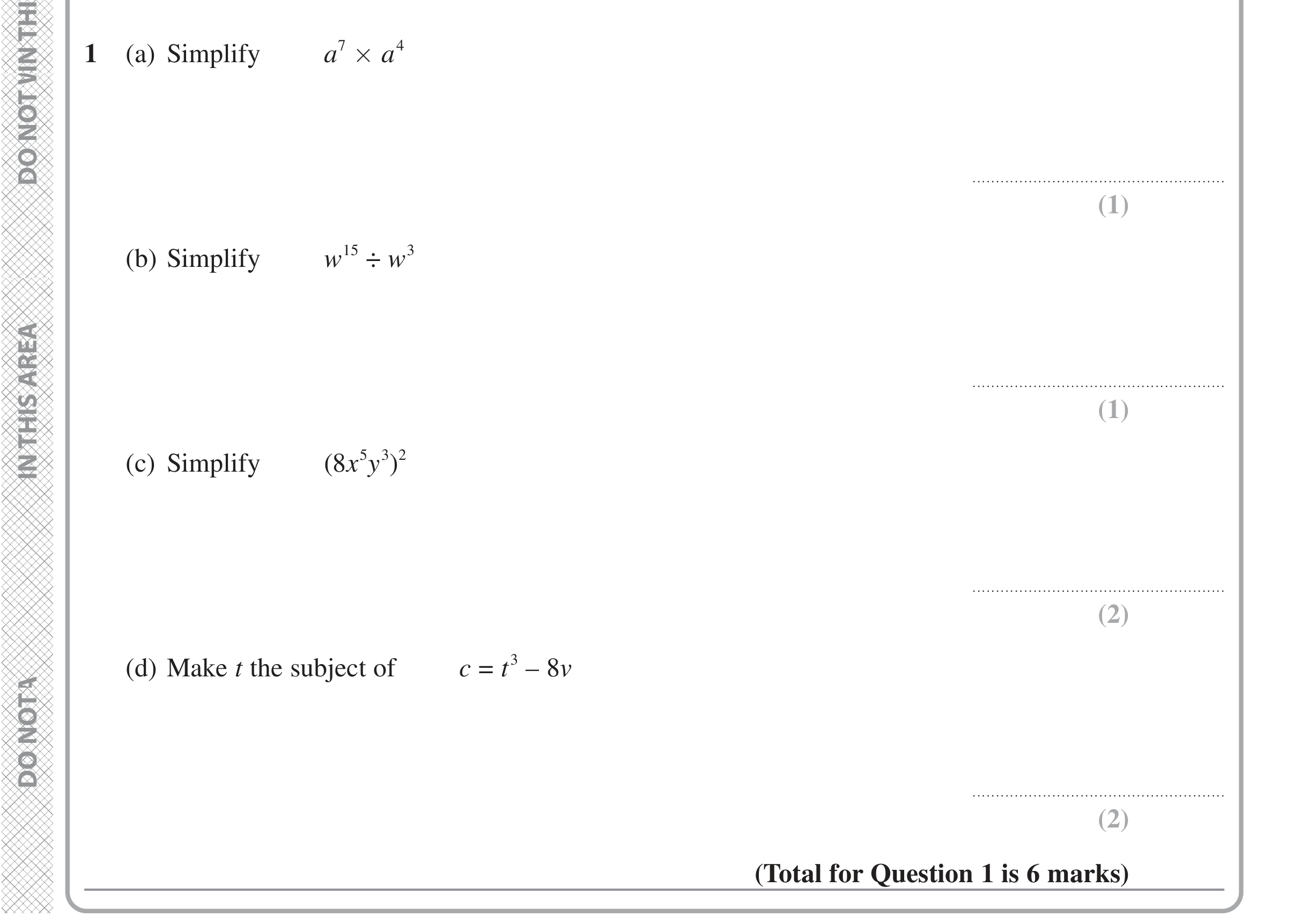 Question 1 — Powers, Formulae — Edexcel iGCSE Jan 2022