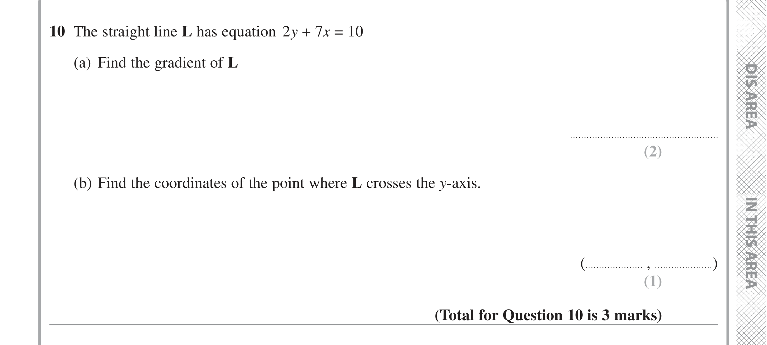Question 10 — Straight Line Graphs — Edexcel iGCSE Jan 2022