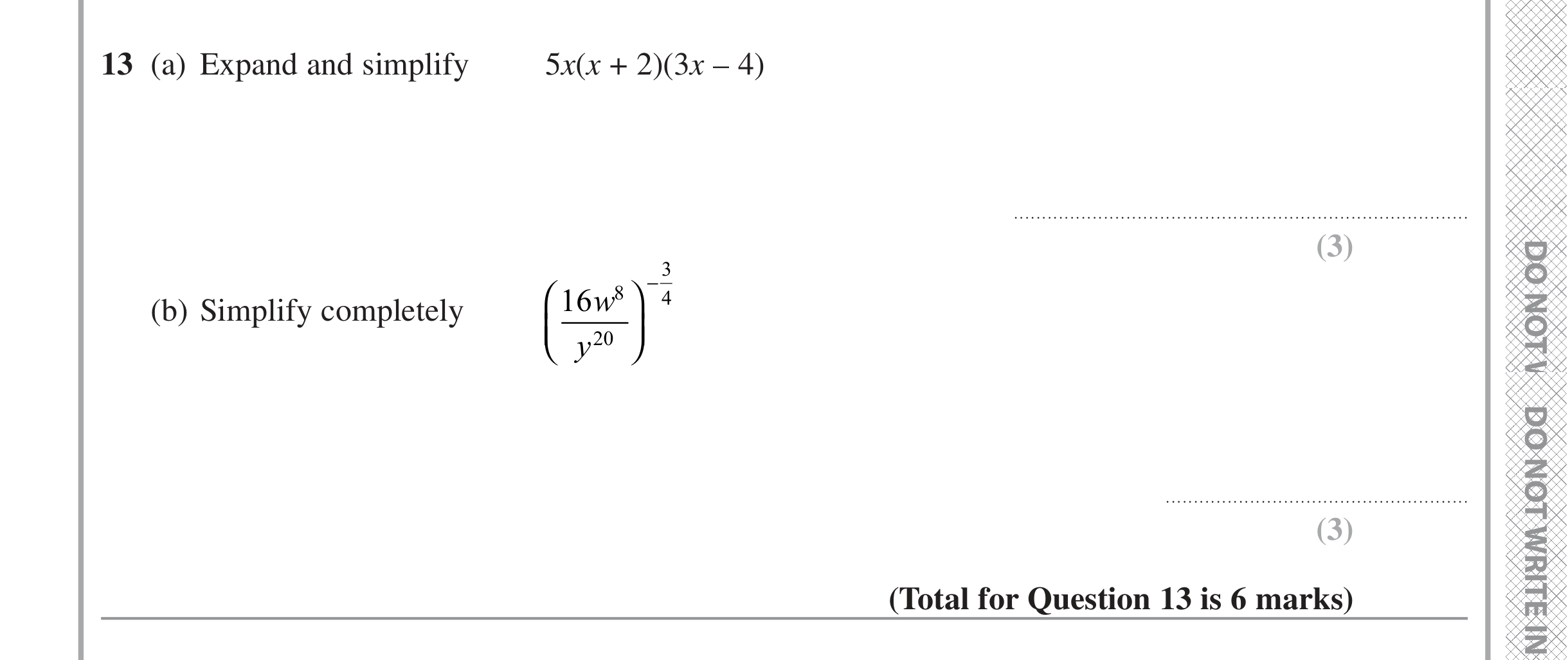 Question 13 — Algebra (Expand/Simplify/Factorise), Powers — Edexcel iGCSE Jan 2022
