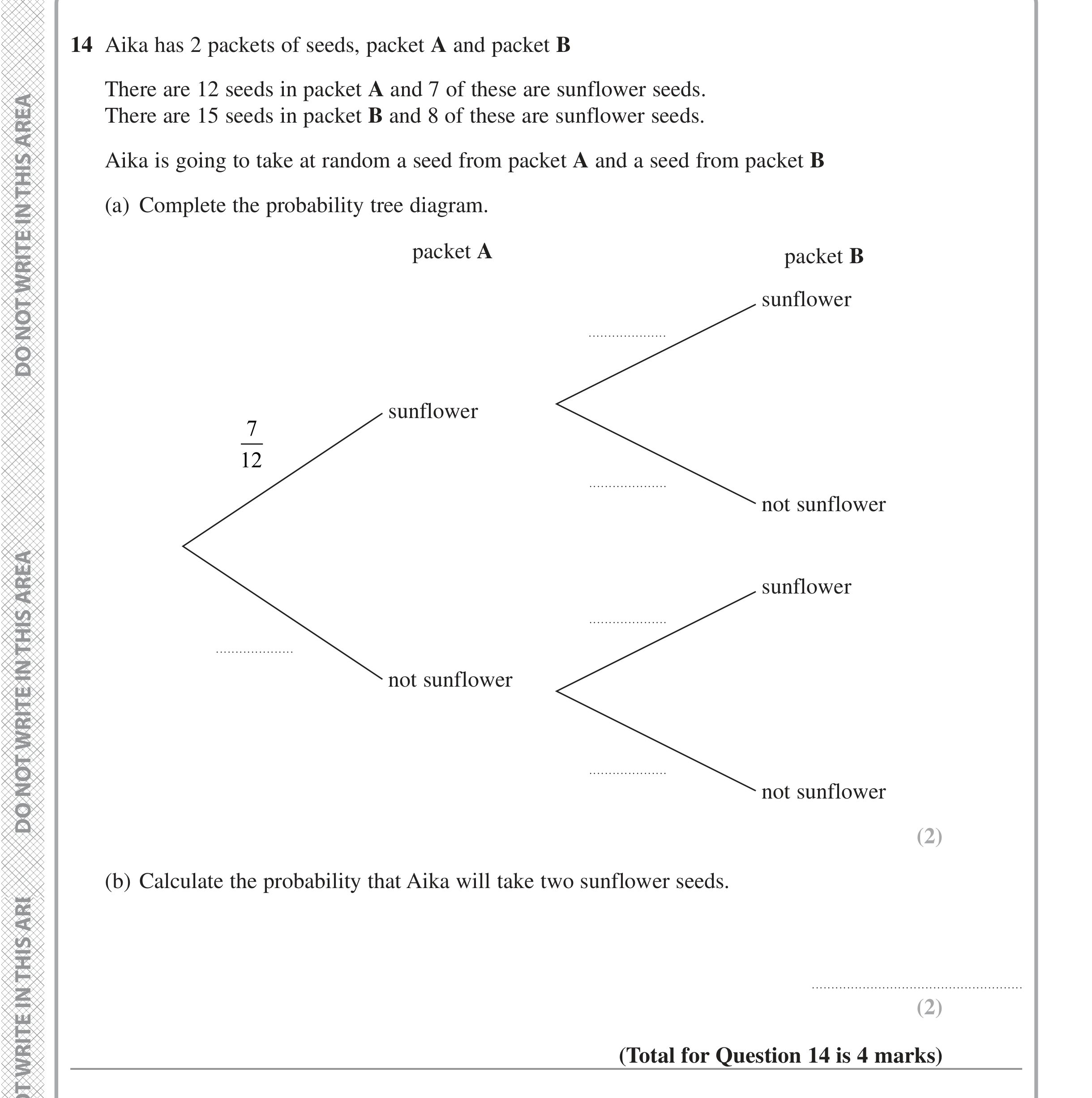 Question 14 — Probability — Edexcel iGCSE Jan 2022
