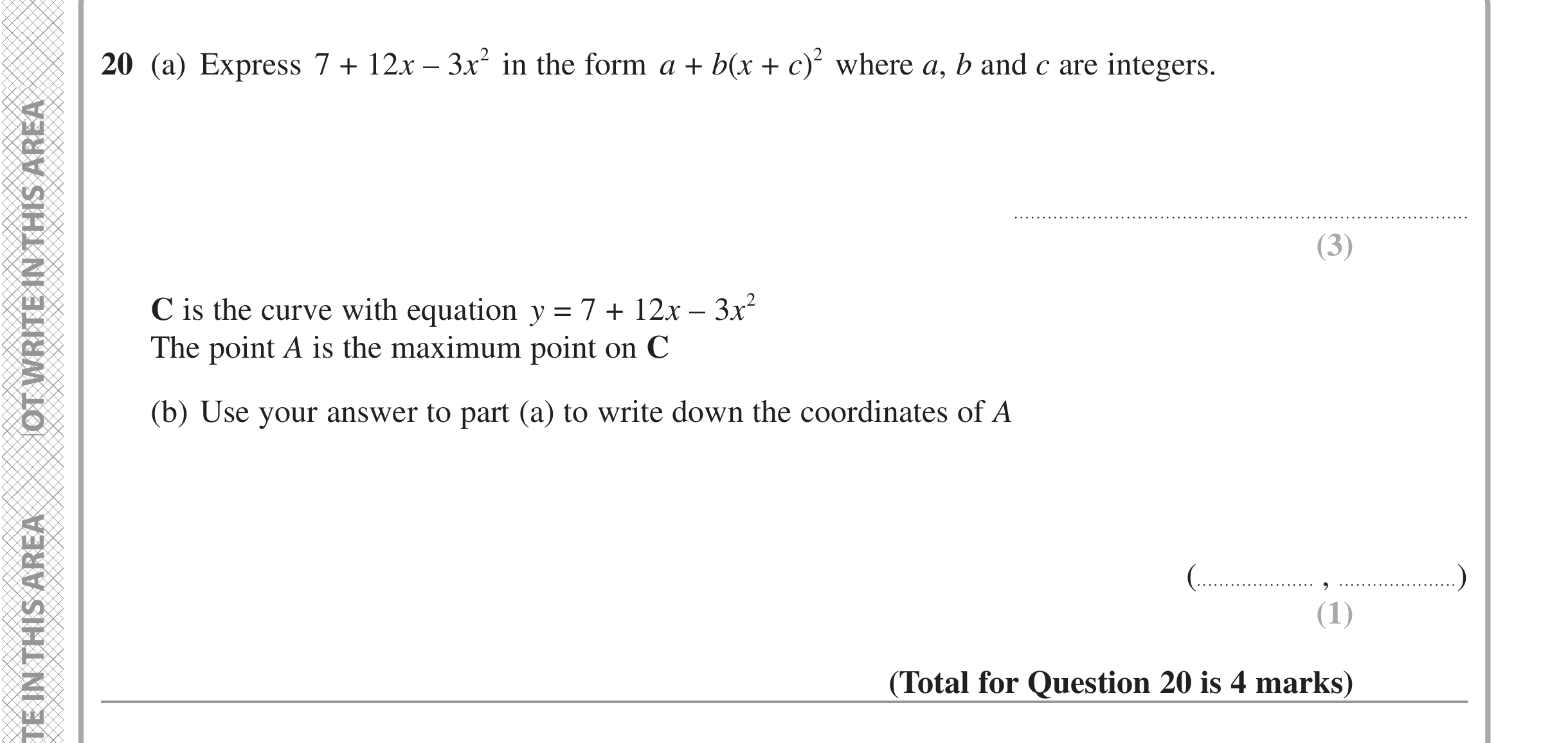 Question 20 — Quadratic Equations — Edexcel iGCSE Jan 2022