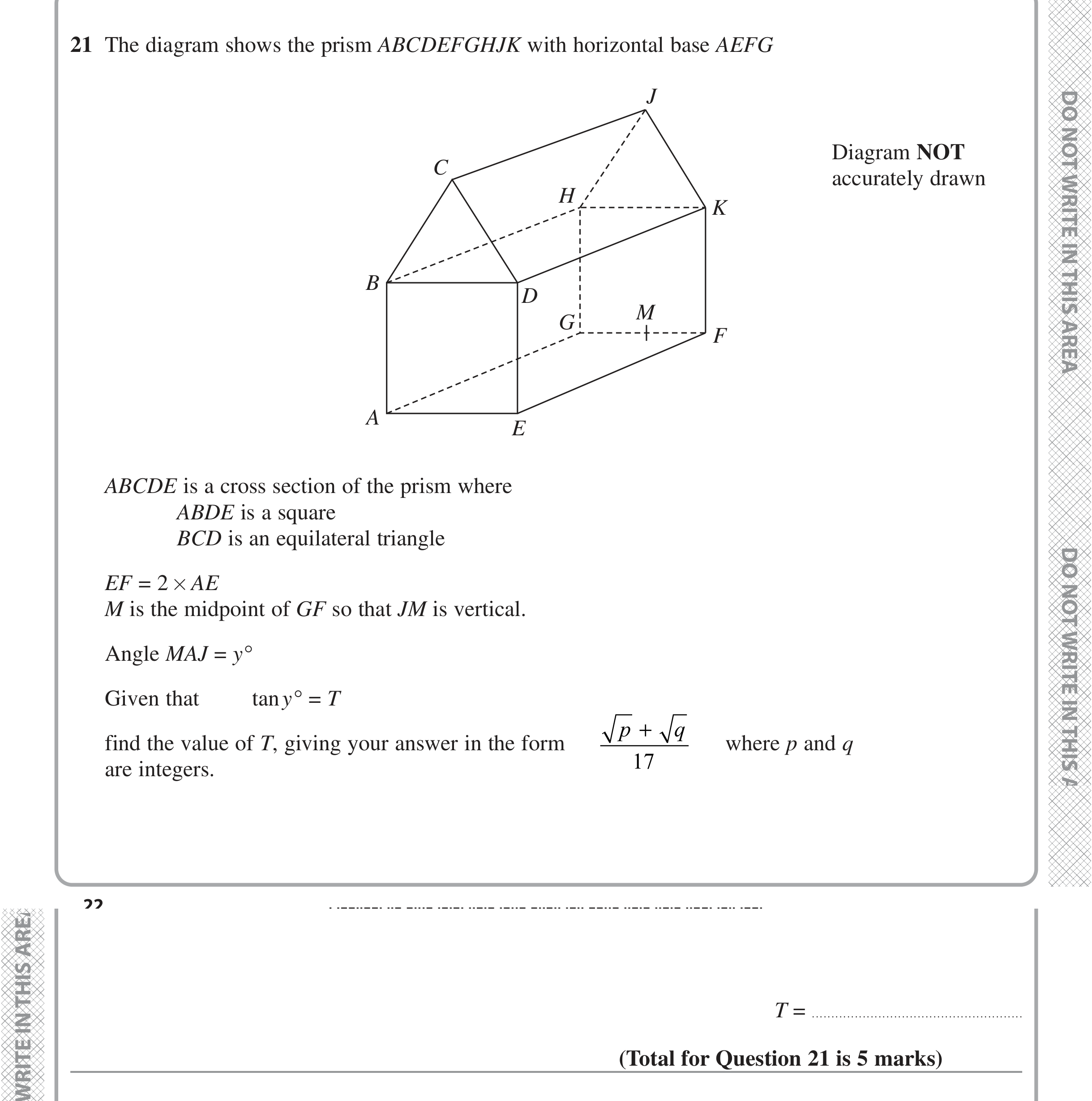 Question 21 — 3D Pythagoras — Edexcel iGCSE Jan 2022