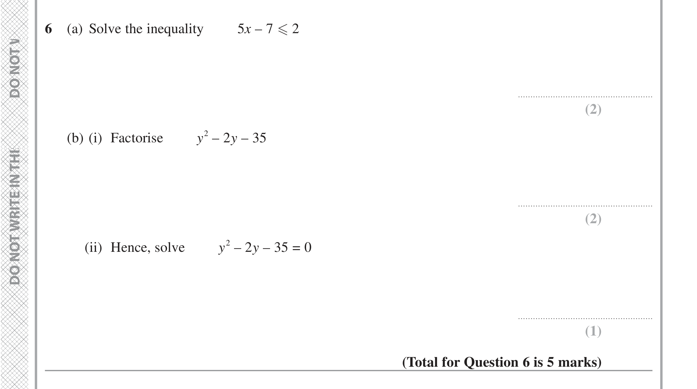Question 6 — Inequalities, Quadratic Equations — Edexcel iGCSE Jan 2022