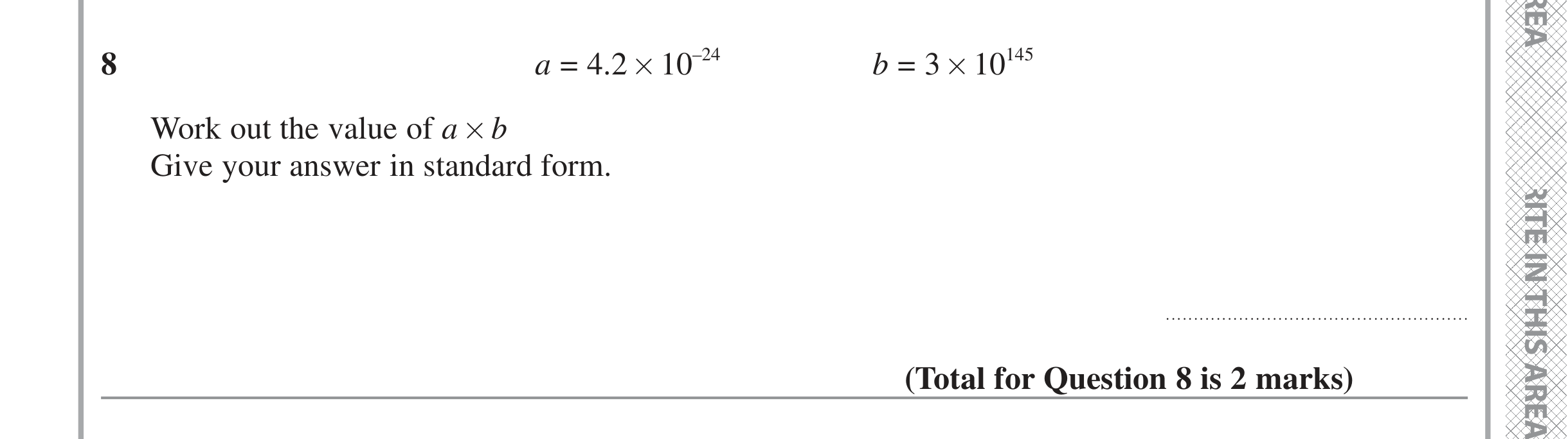 Question 8 — Standard Form — Edexcel iGCSE Jan 2022