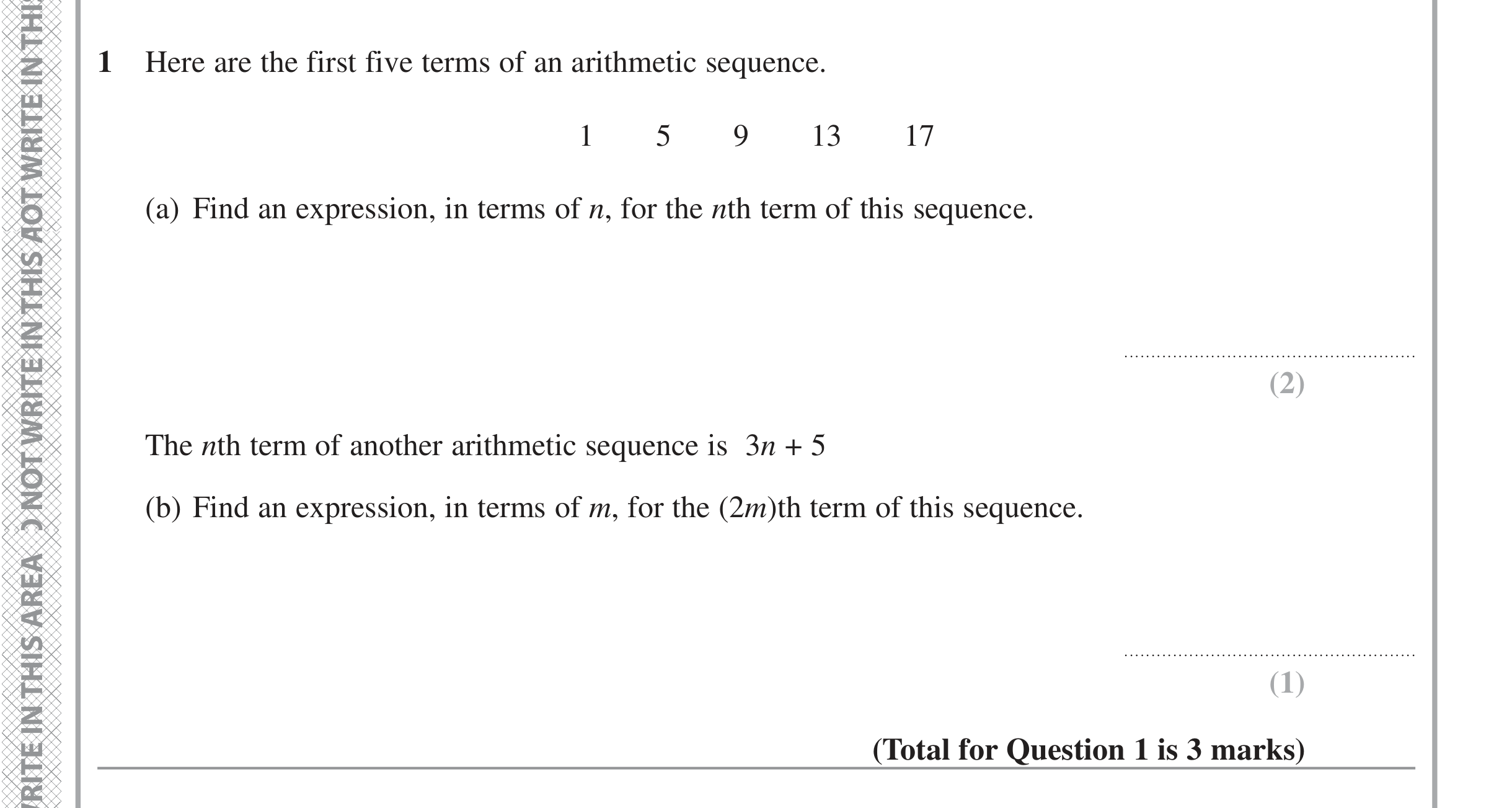 Question 1 — Sequences — Edexcel iGCSE June 2022