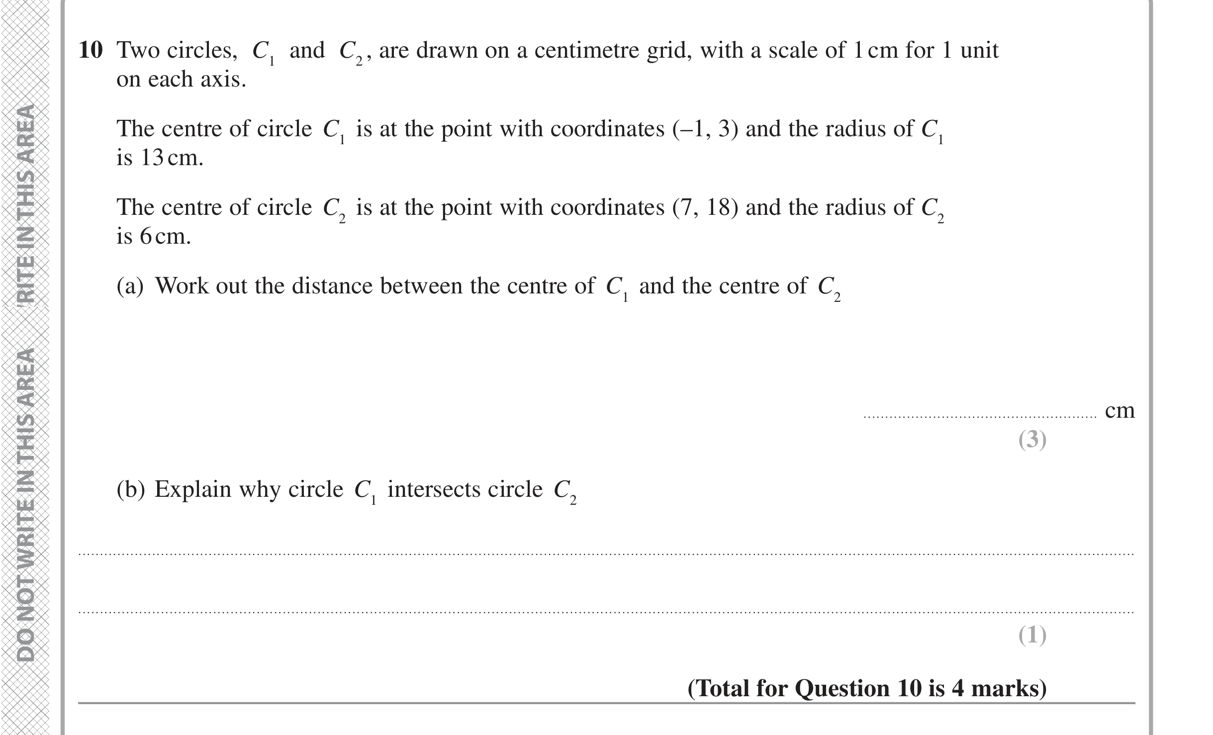 Question 10 — Distance between points, Circles — Edexcel iGCSE June 2022