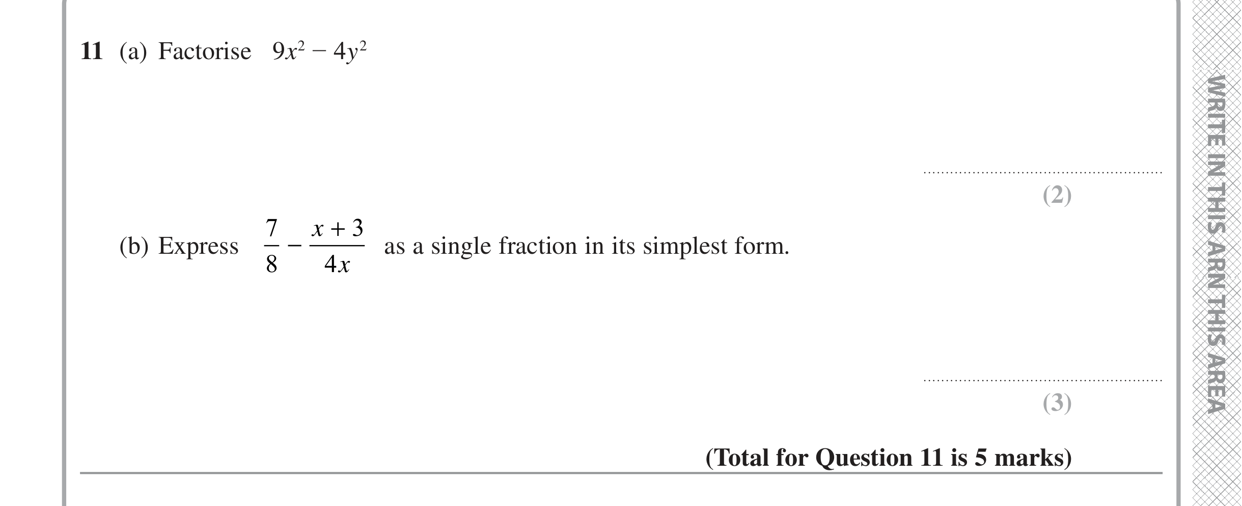 Question 11 — Algebra Fractions, Algebra (Expand/Simplify/Factorise) — Edexcel iGCSE June 2022