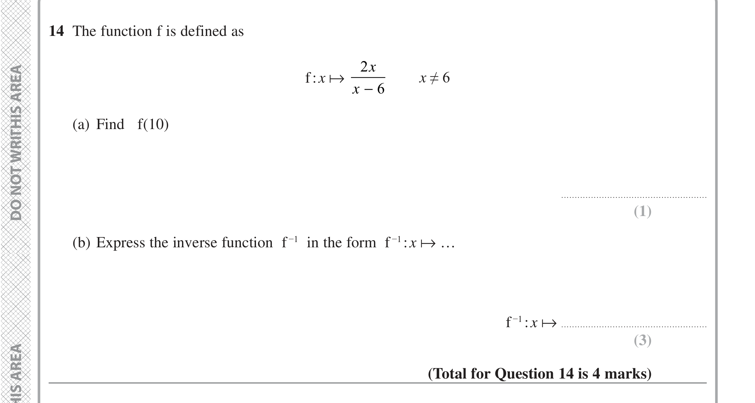 Question 14 — Functions — Edexcel iGCSE June 2022