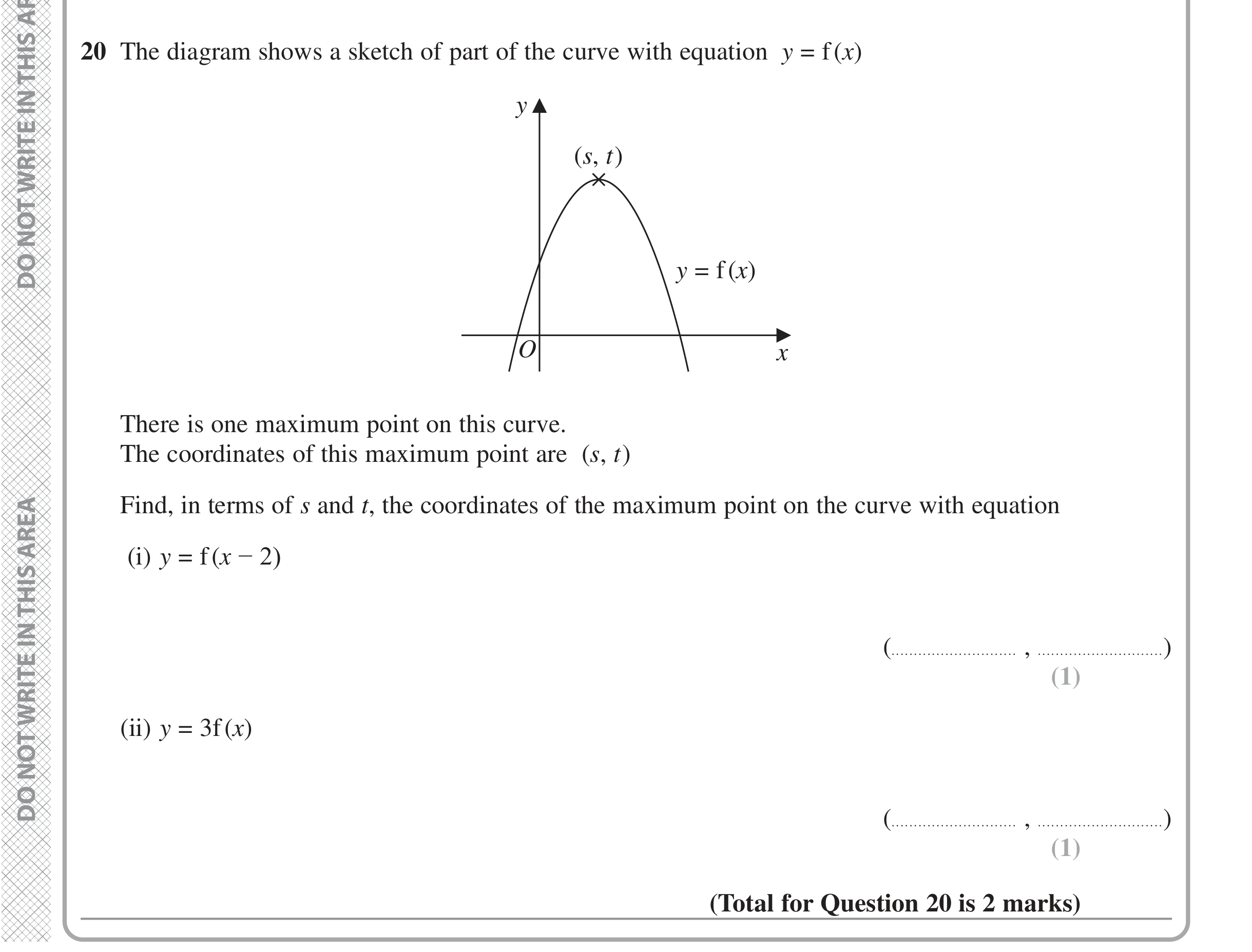 Question 20 — Graph Transformations — Edexcel iGCSE June 2022