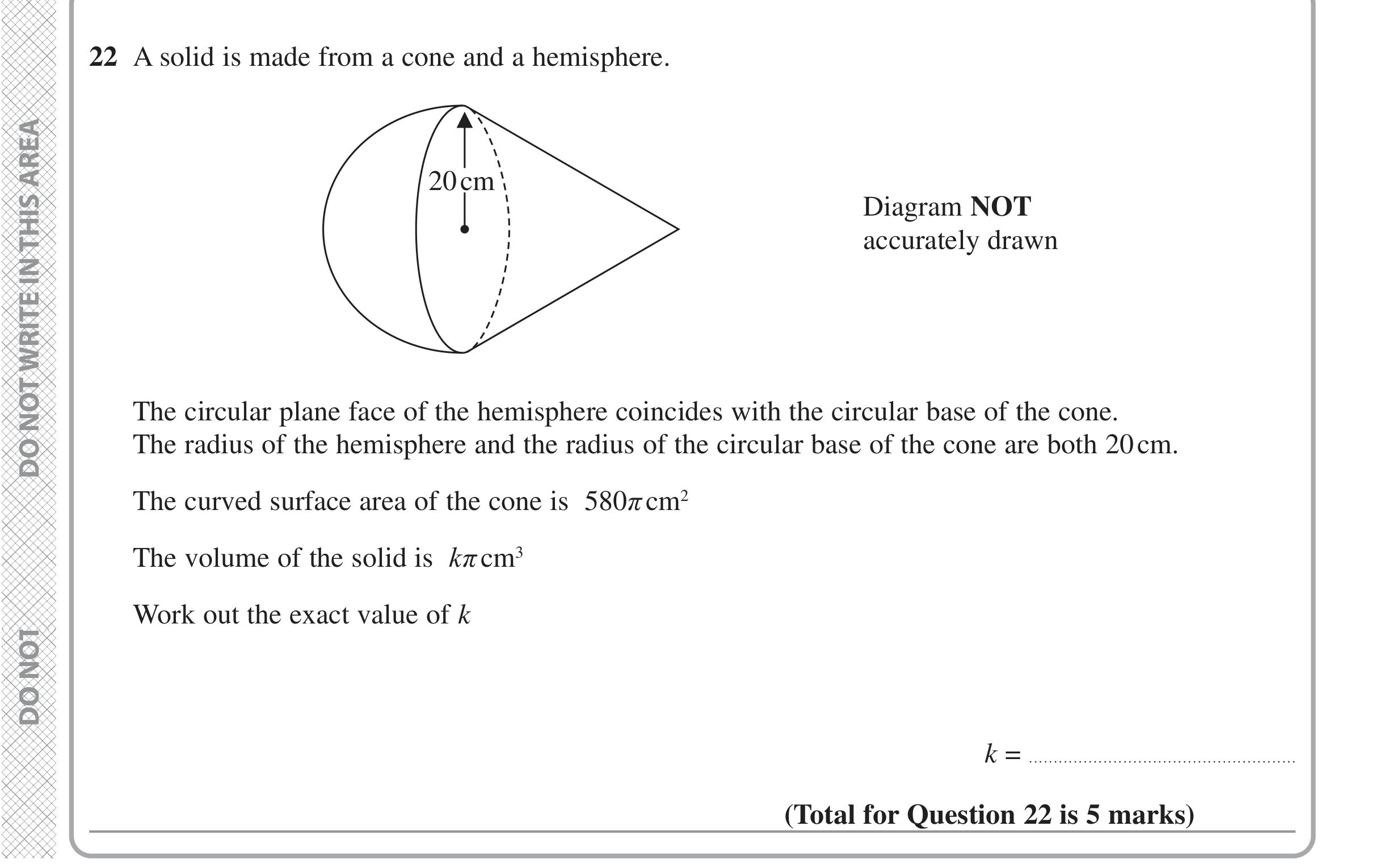 Question 22 — 3D Shapes and Volume — Edexcel iGCSE June 2022