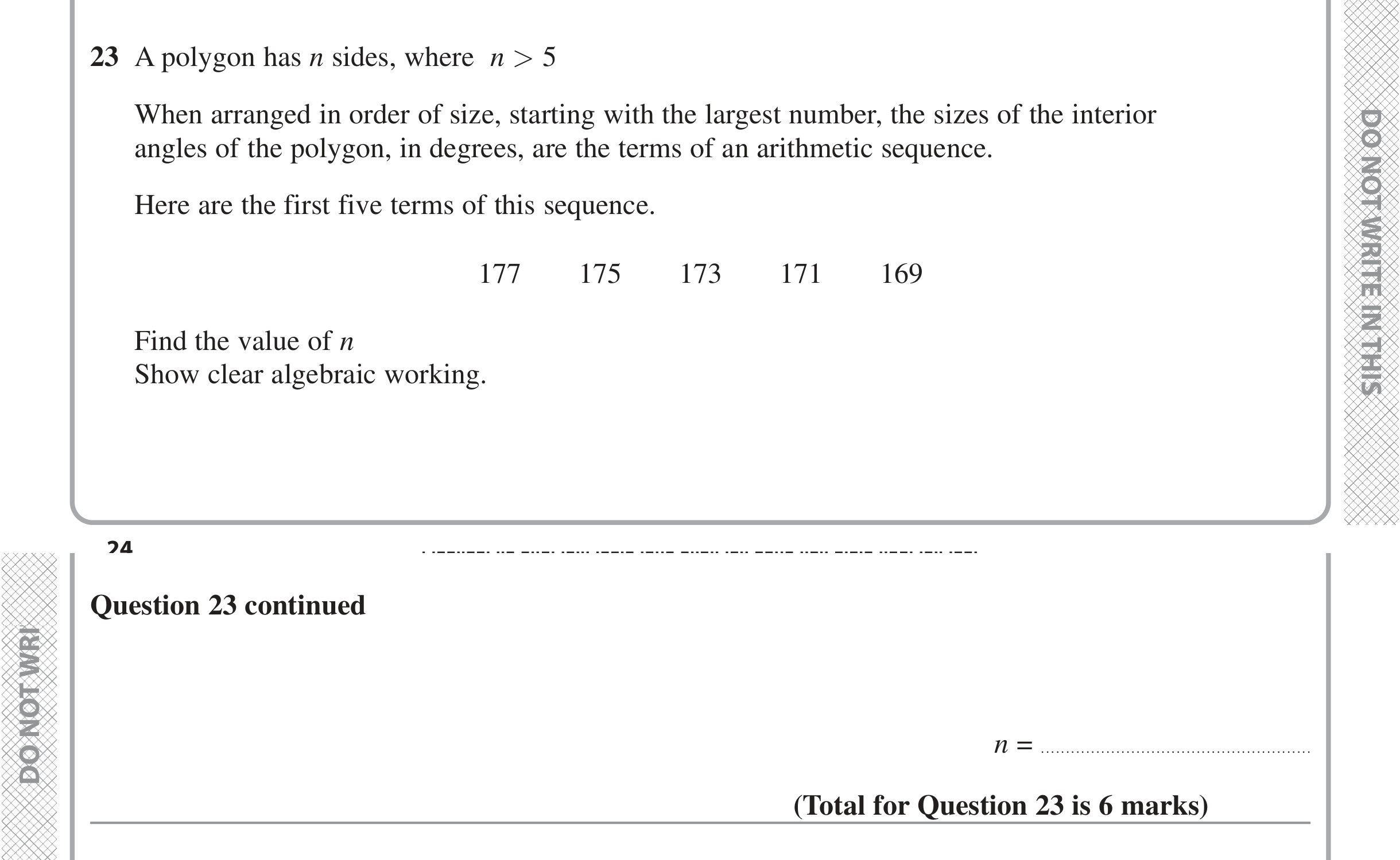 Question 23 — Angles, Sequences — Edexcel iGCSE June 2022