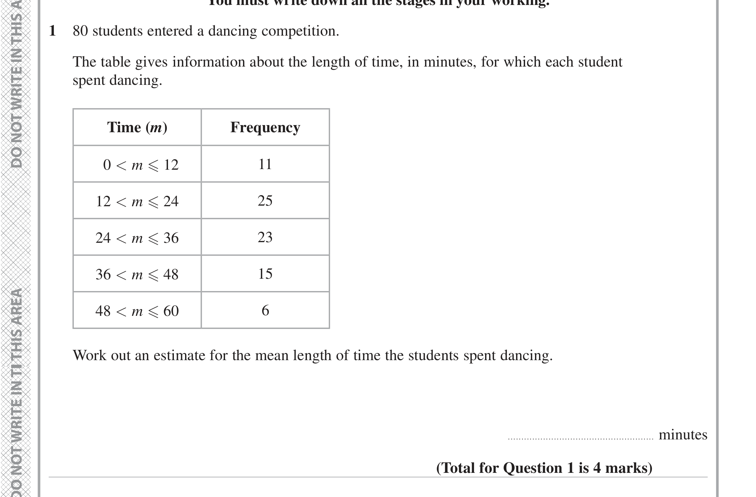 Question 1 — Frequency Tables — Edexcel iGCSE Jan 2023