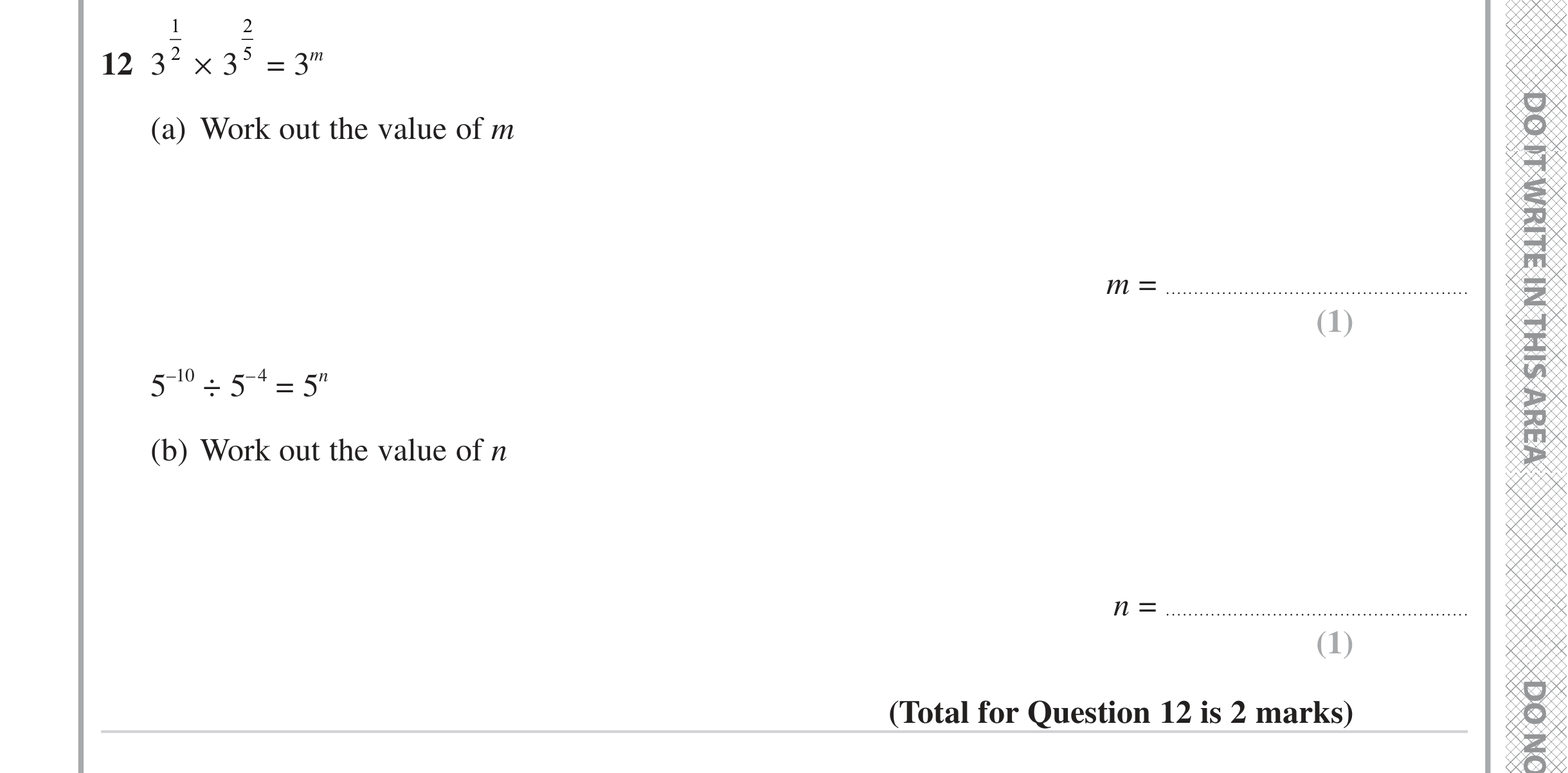 Question 12 — Powers — Edexcel iGCSE Jan 2023