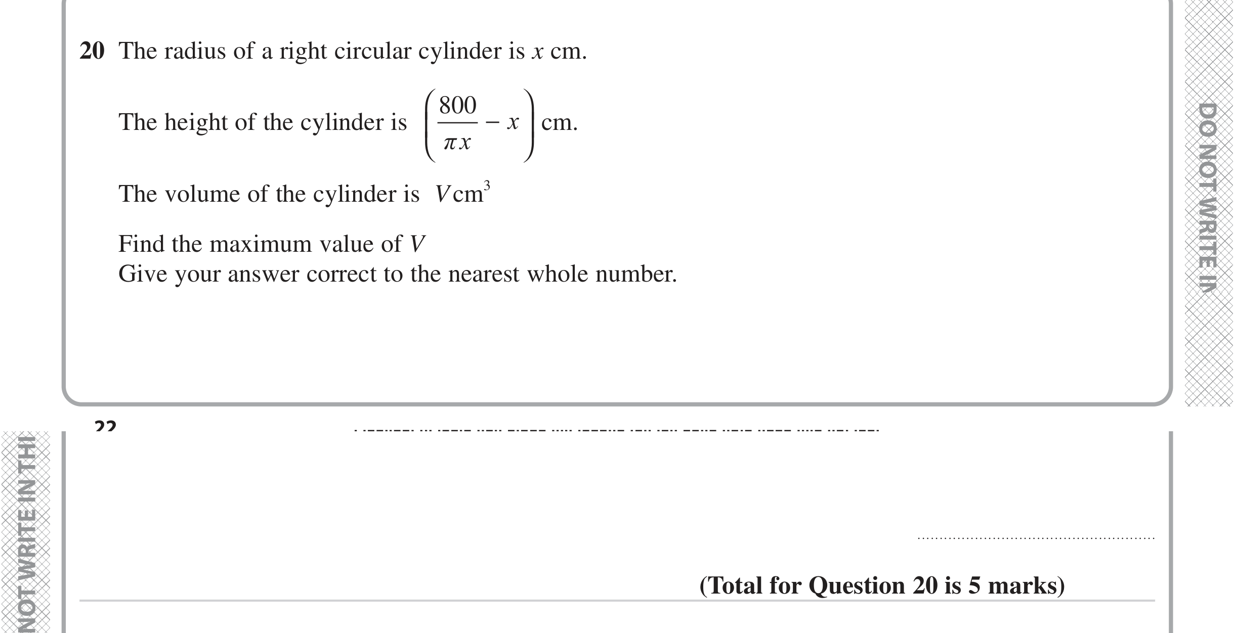 Question 20 — 3D Shapes and Volume, Differentiation — Edexcel iGCSE Jan 2023
