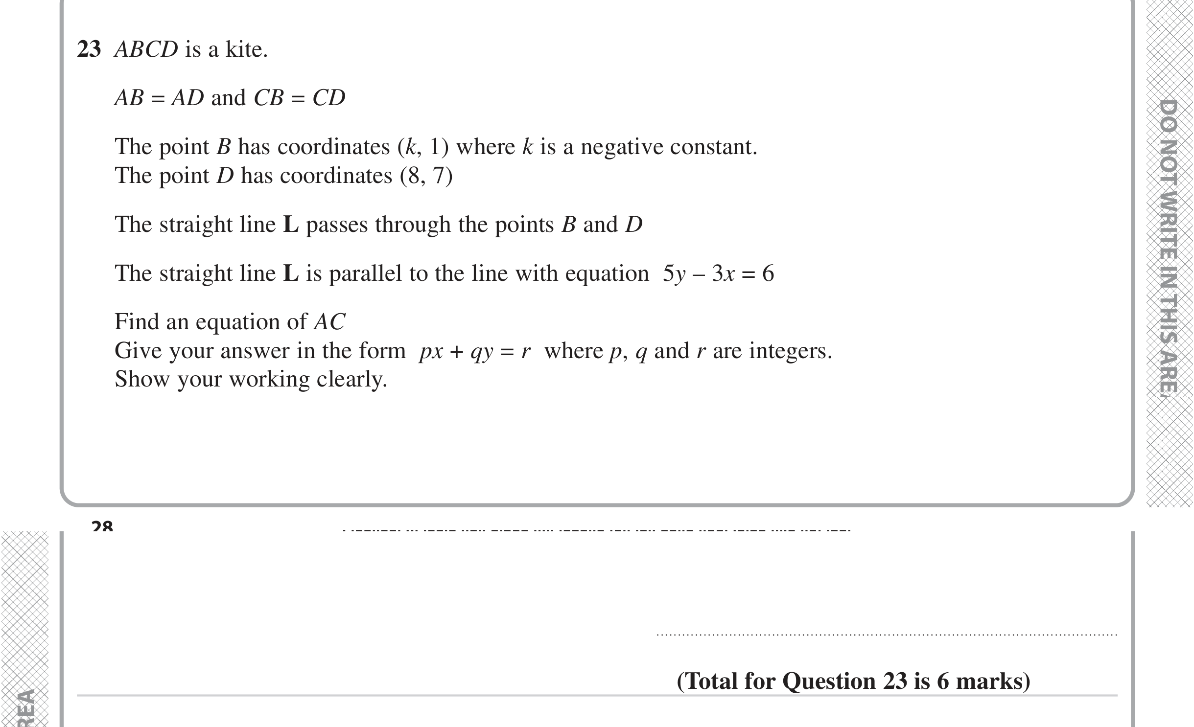 Question 23 — Straight Line Graphs — Edexcel iGCSE Jan 2023