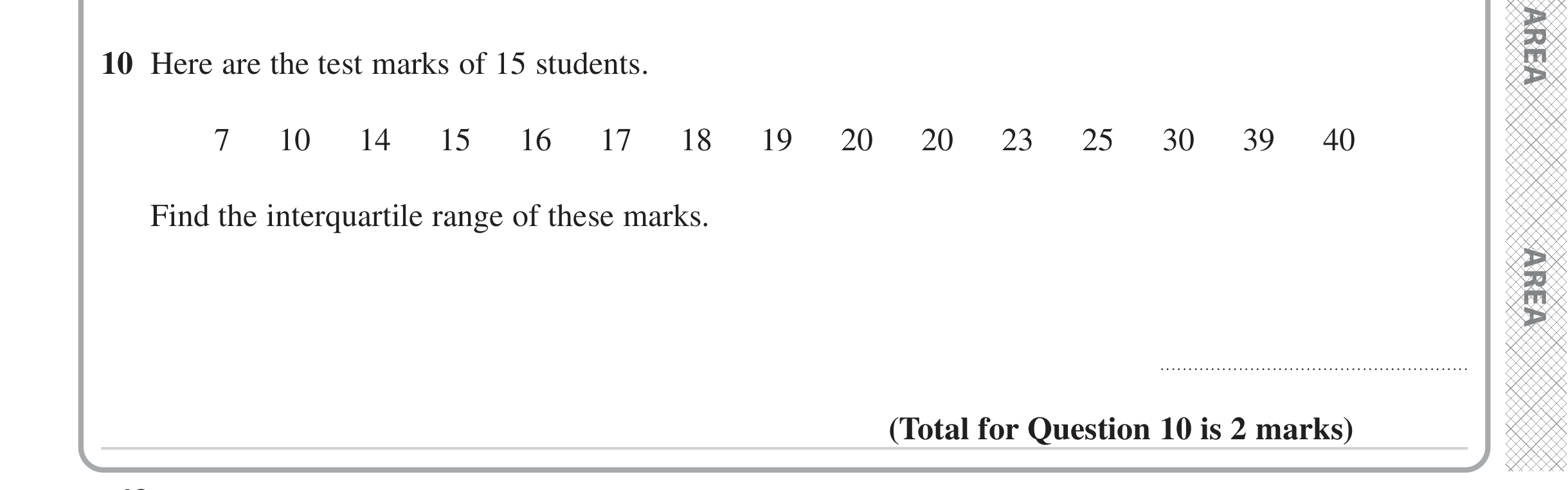 Question 10 — Mean/Median/Mode/Range — Edexcel iGCSE June 2023