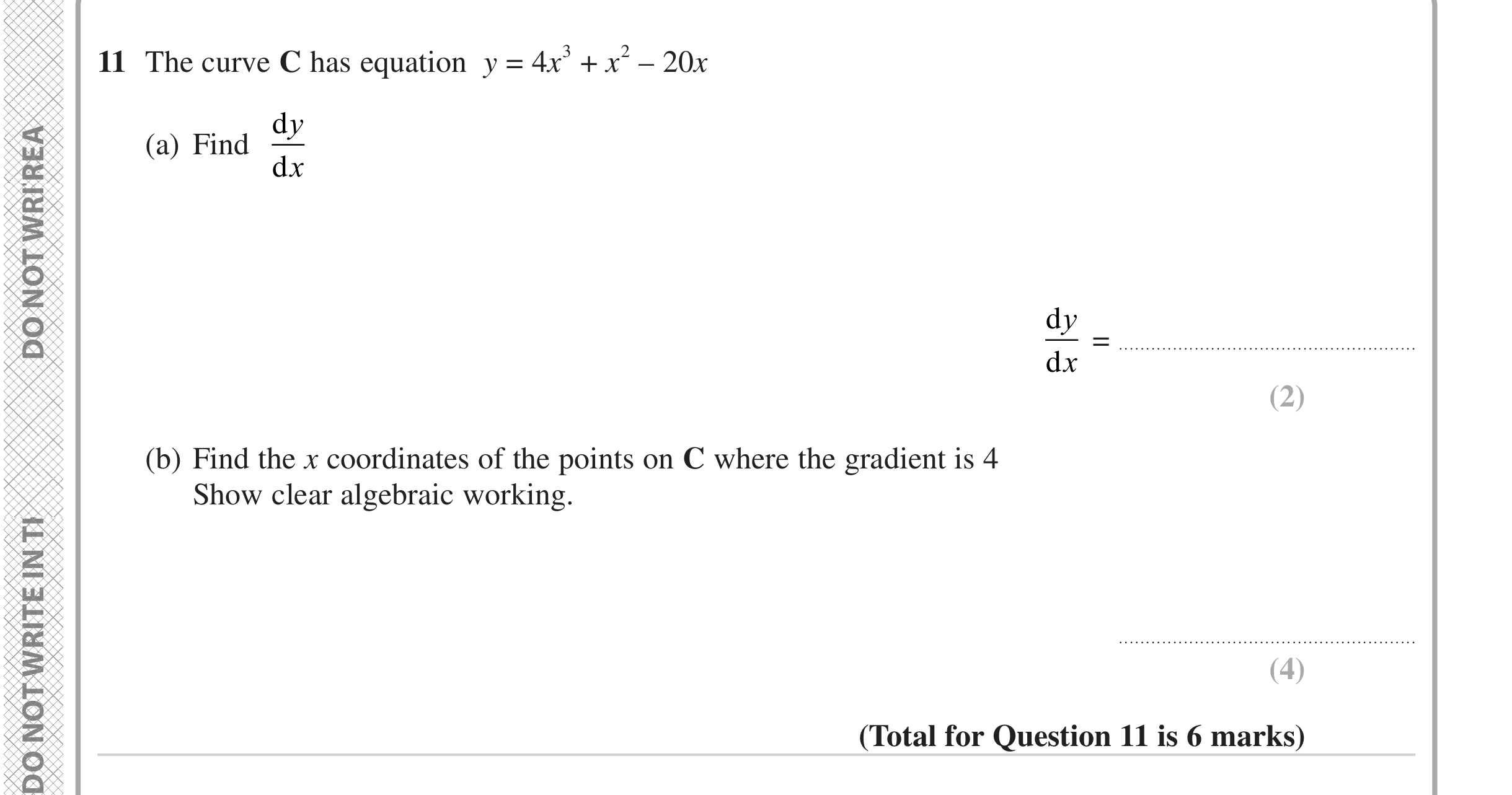 Question 11 — Differentiation — Edexcel iGCSE June 2023