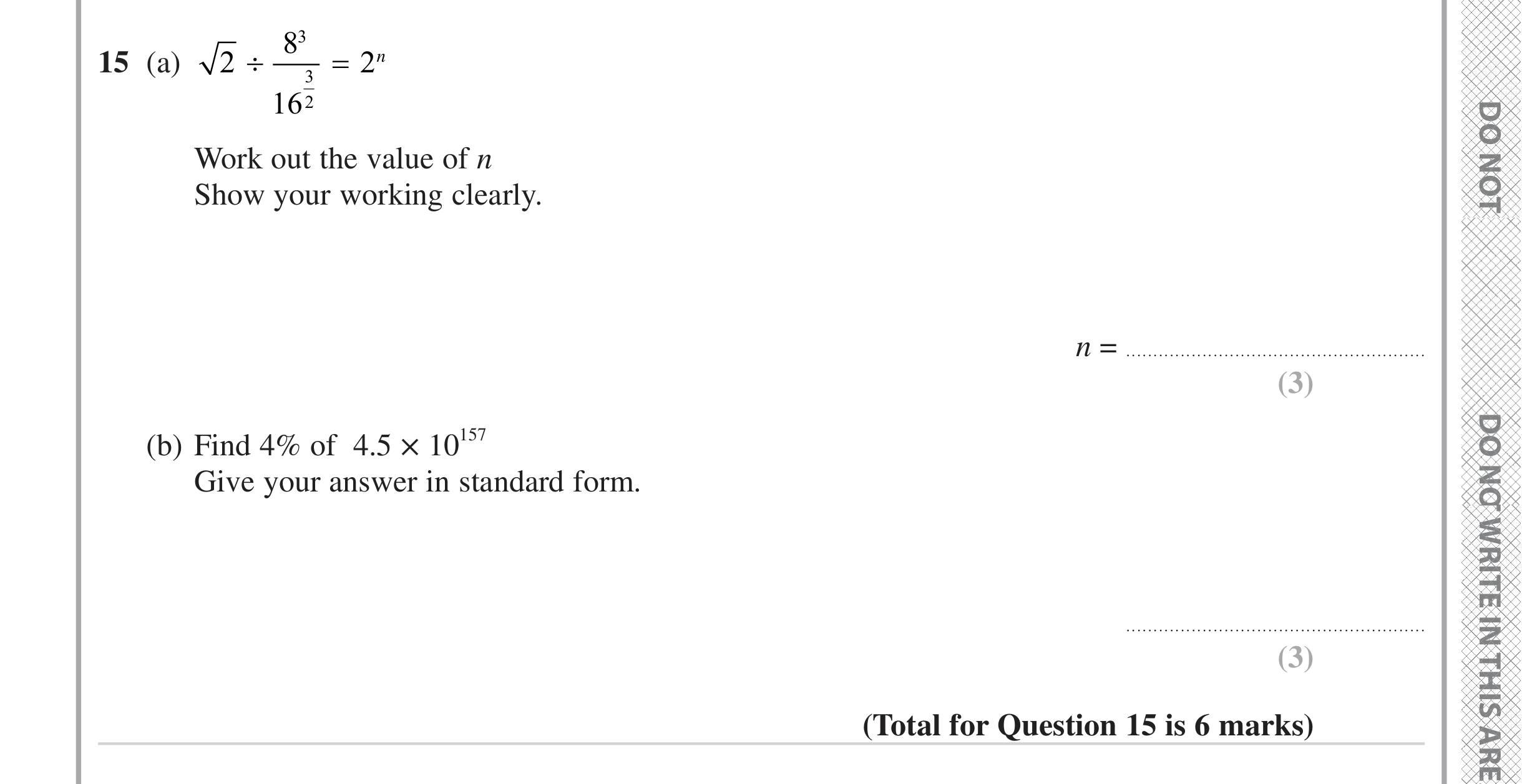 Question 15 — Powers, Standard Form — Edexcel iGCSE June 2023