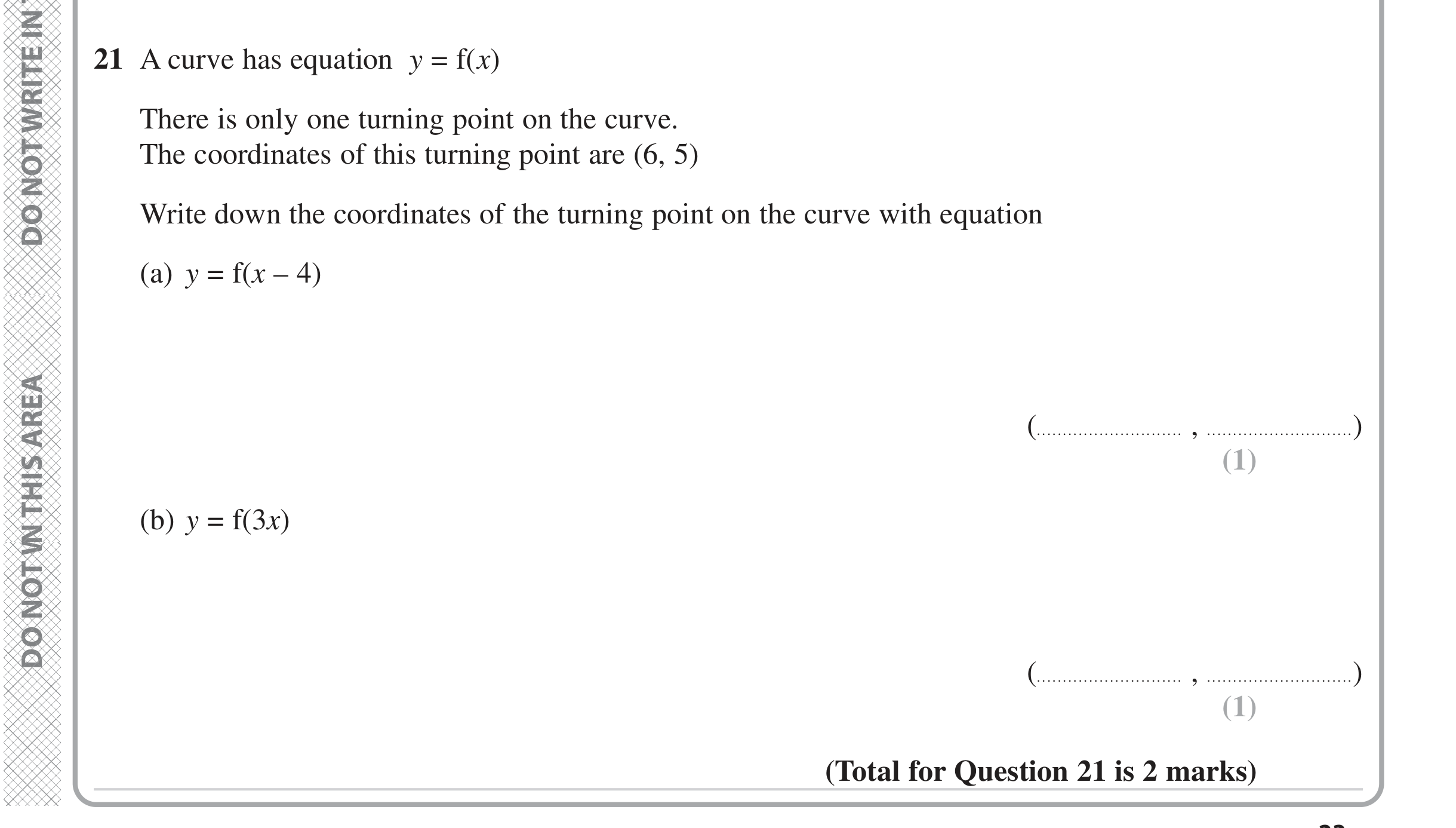 Question 21 — Graph Transformations — Edexcel iGCSE June 2023