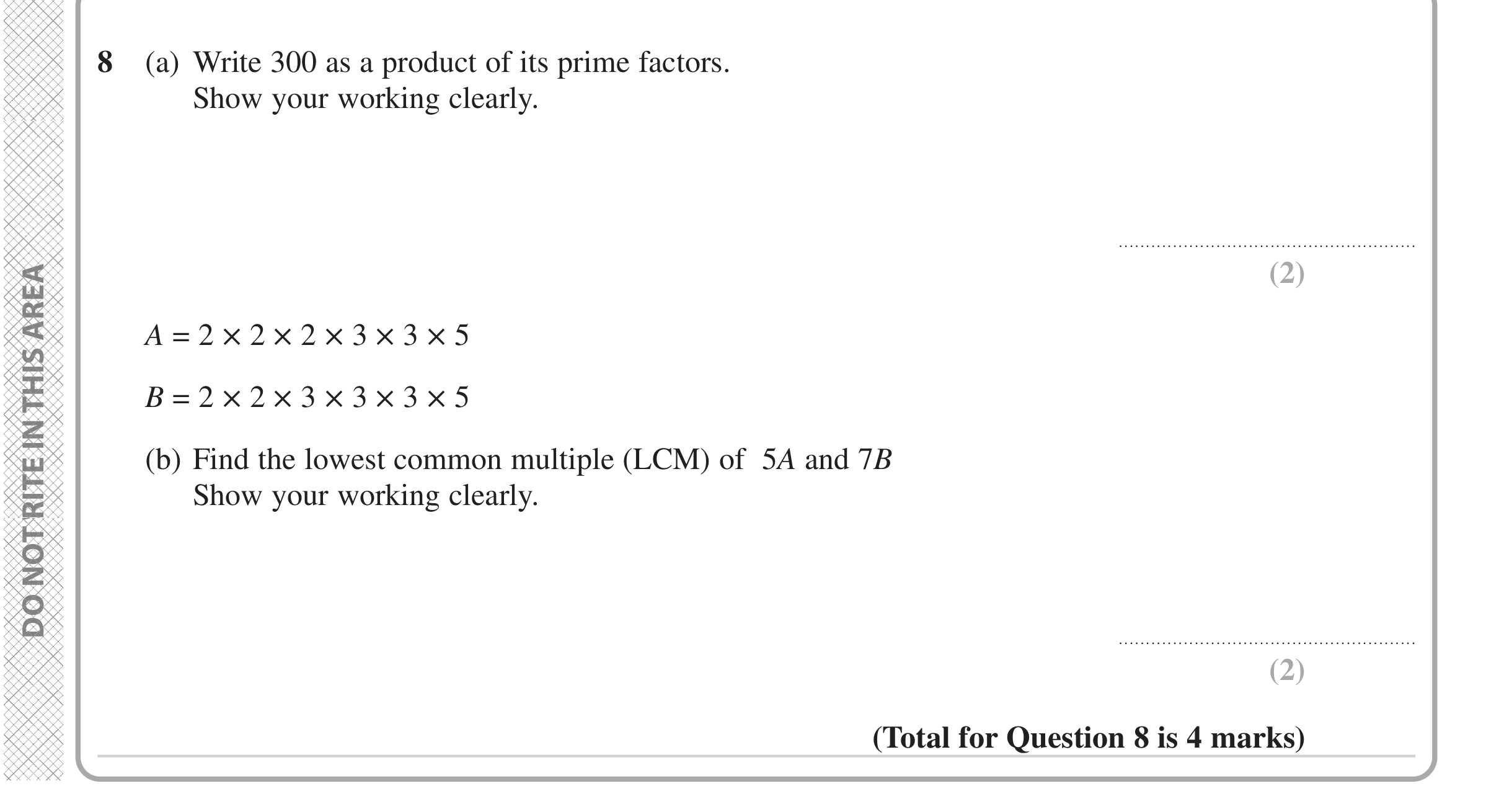 Question 8 — Prime Factors, HCF and LCM — Edexcel iGCSE June 2023