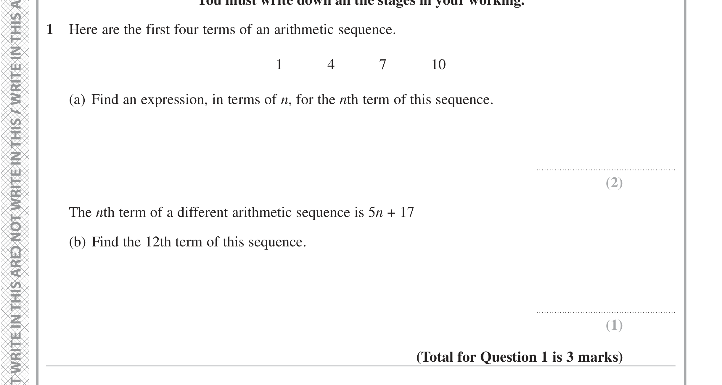Question 1 — Sequences — Edexcel iGCSE June 2024