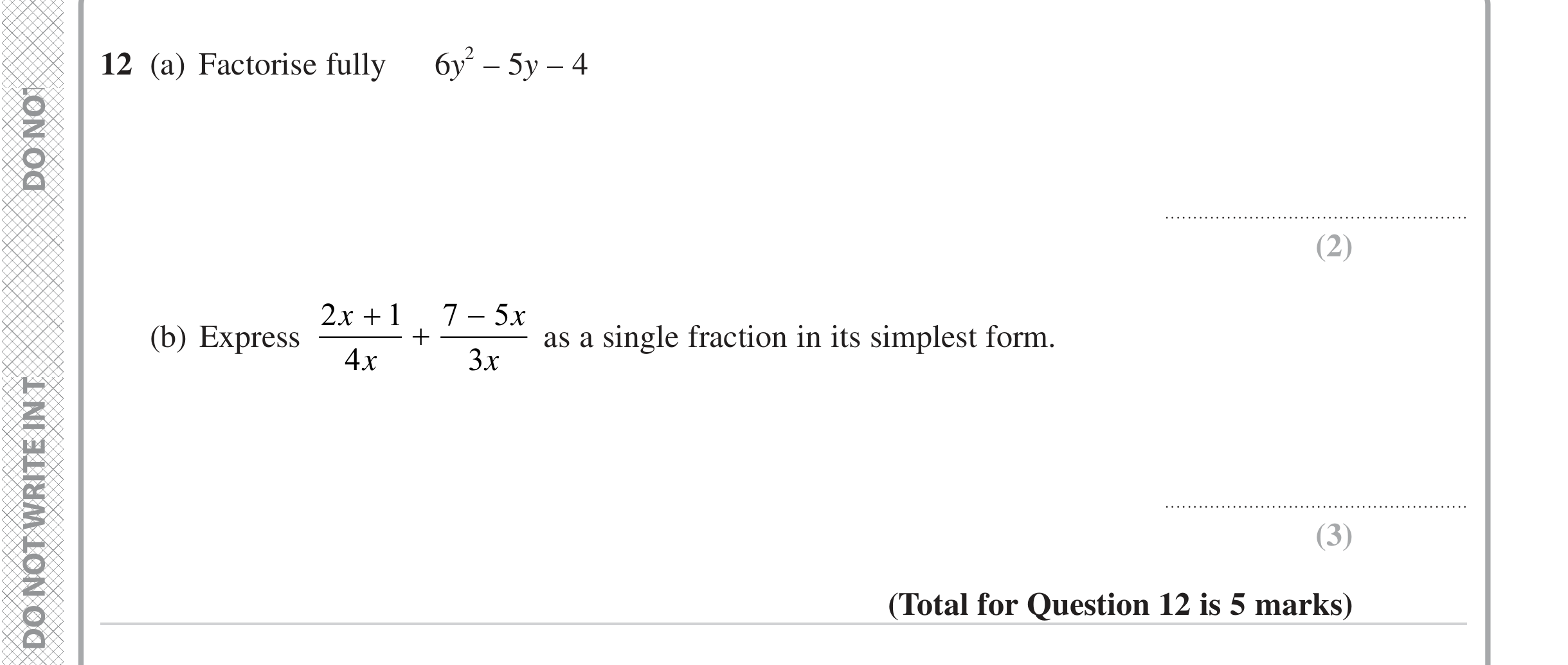 Question 12 — Algebra (Expand/Simplify/Factorise), Algebra Fractions — Edexcel iGCSE June 2024