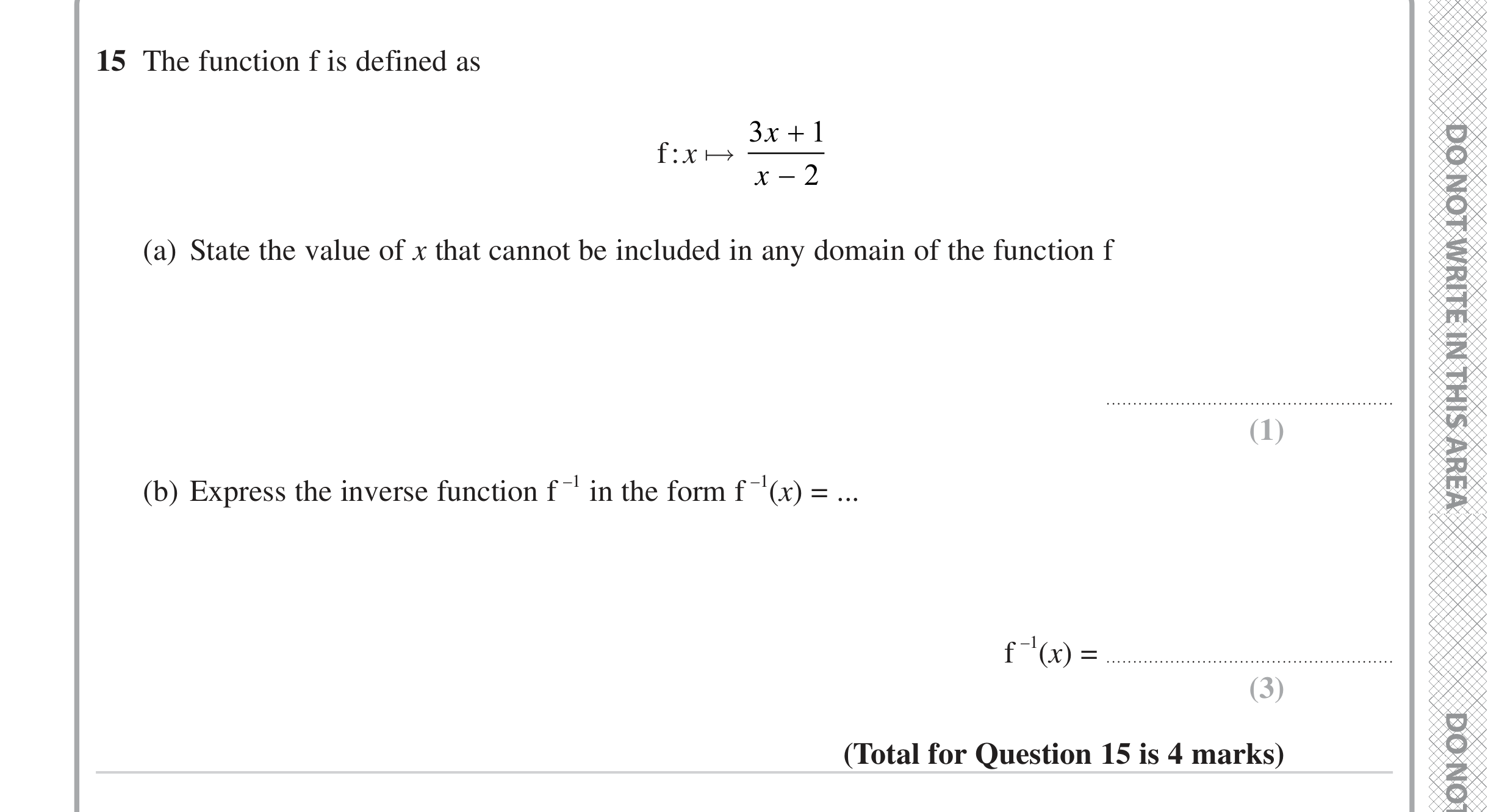 Question 15 — Functions — Edexcel iGCSE June 2024