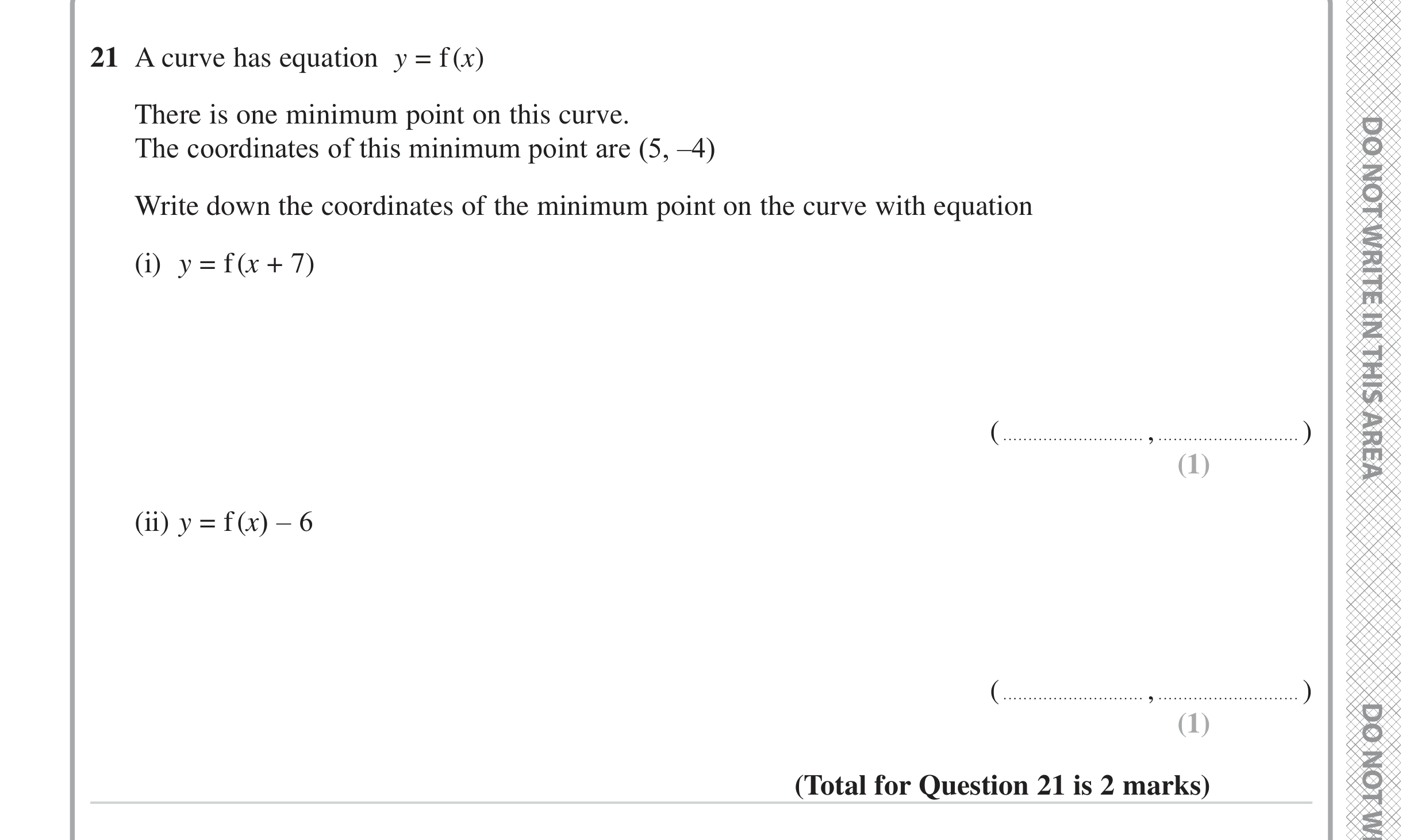 Question 21 — Graph Transformations — Edexcel iGCSE June 2024