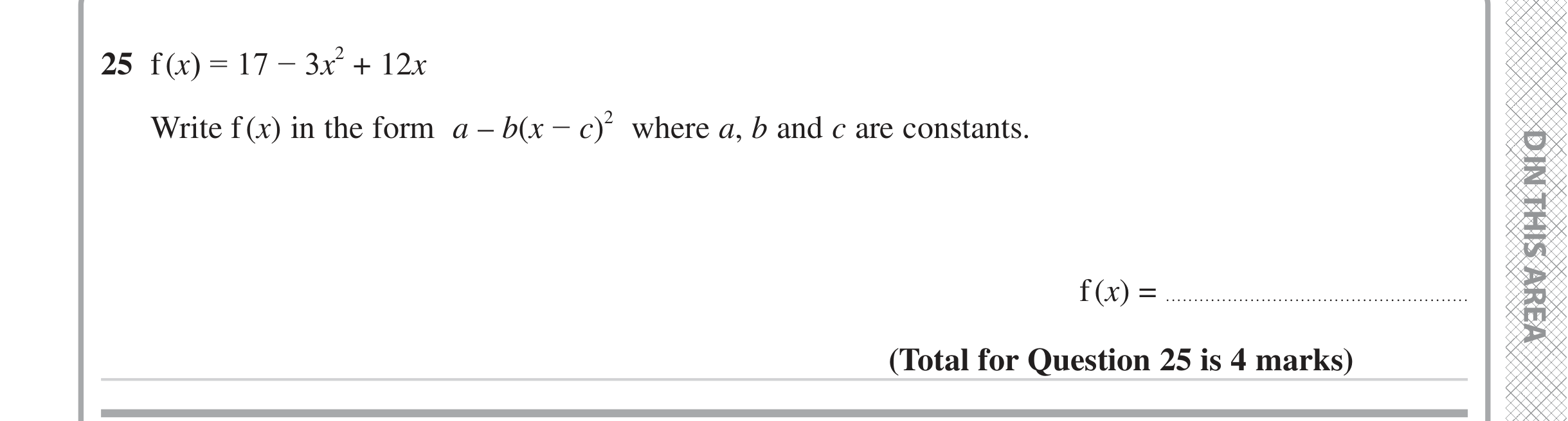 Question 25 — Quadratic Equations — Edexcel iGCSE June 2024