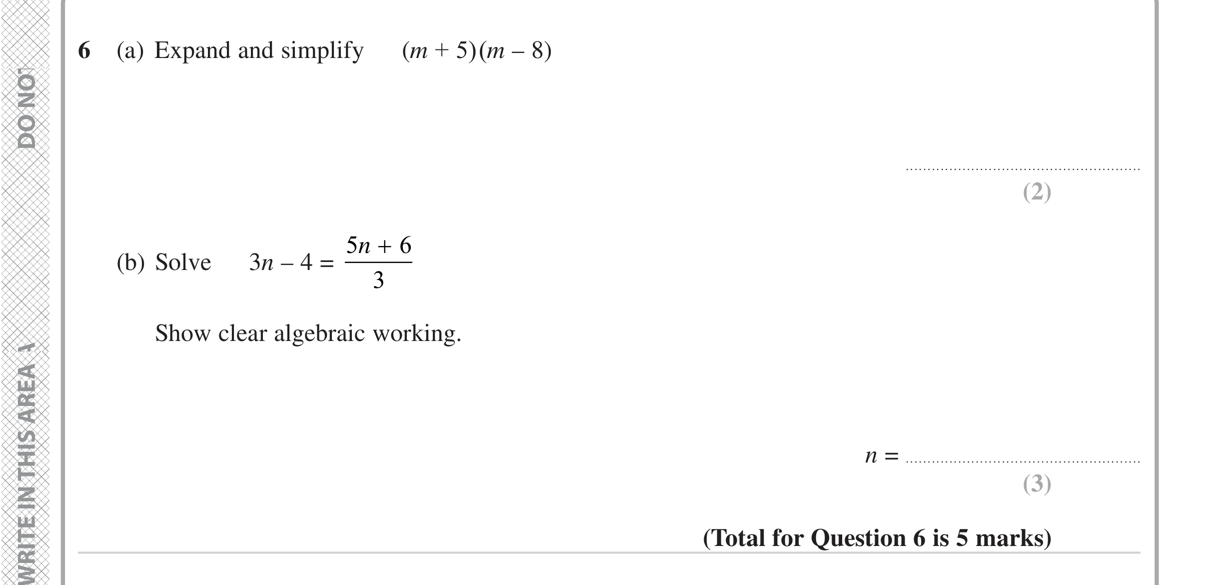 Question 6 — Factorise/Expand/Simplify, Linear Equations — Edexcel iGCSE June 2024
