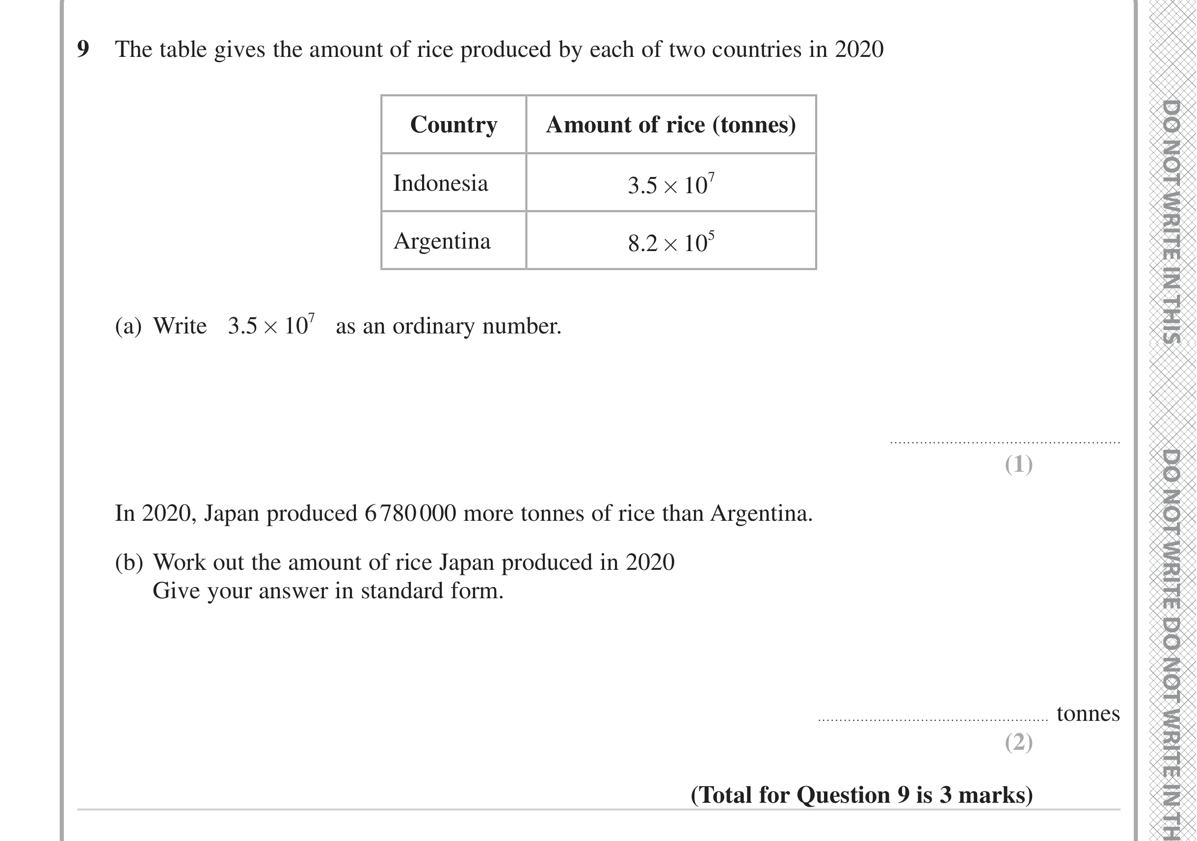 Question 9 — Standard Form — Edexcel iGCSE June 2024