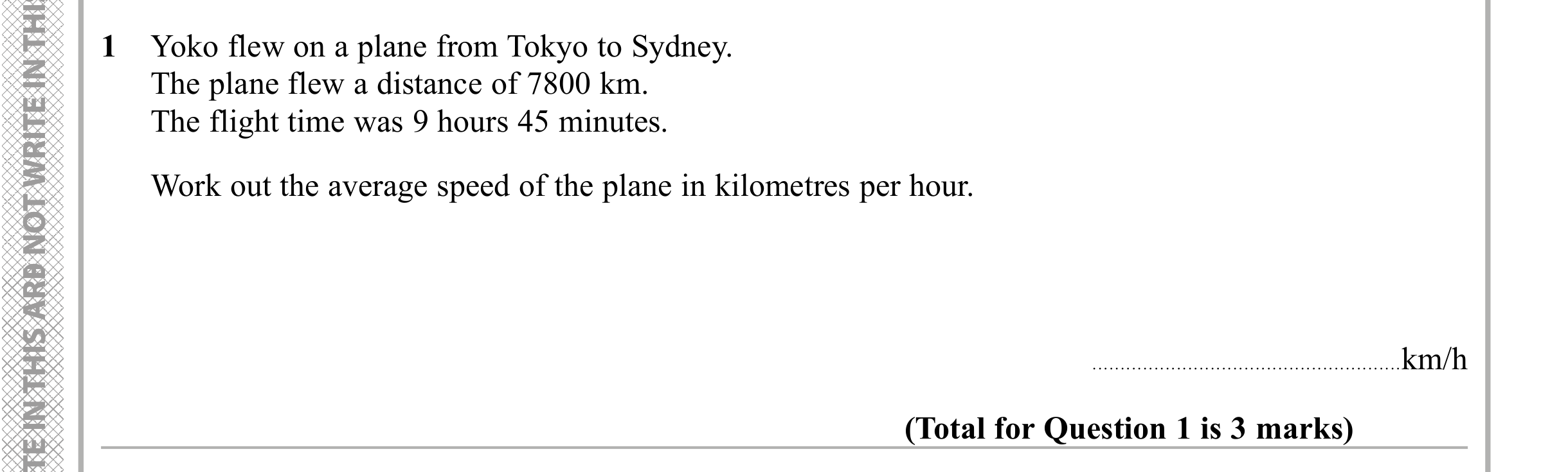 Question 1 — Speed/Distance/Time/Density/Pressure — Edexcel iGCSE Sample Paper