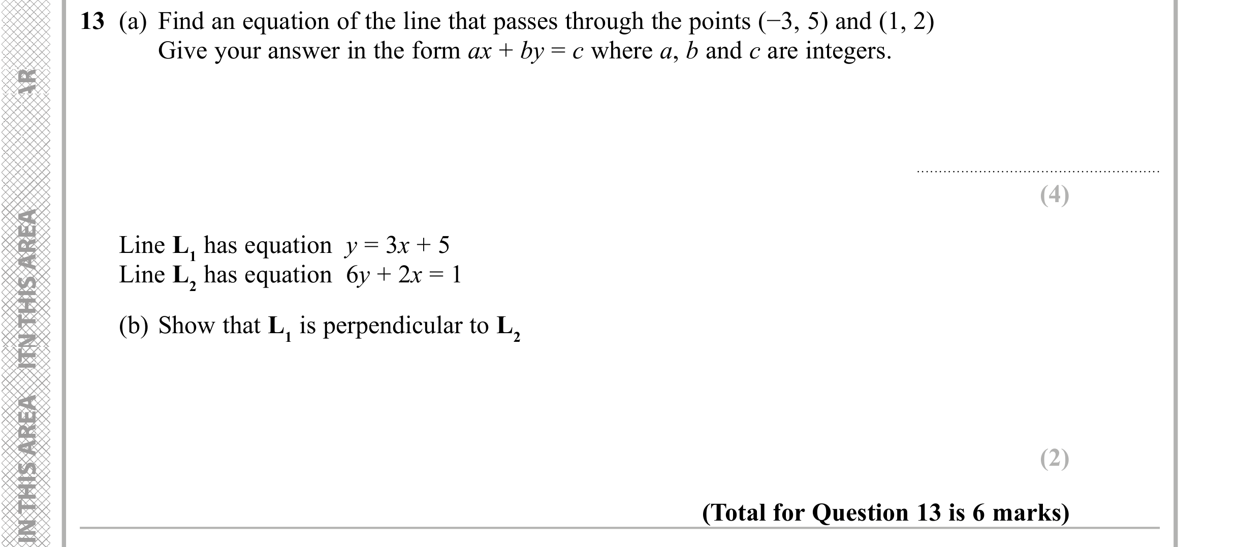 Question 13 — Straight Line Graphs — Edexcel iGCSE Sample Paper
