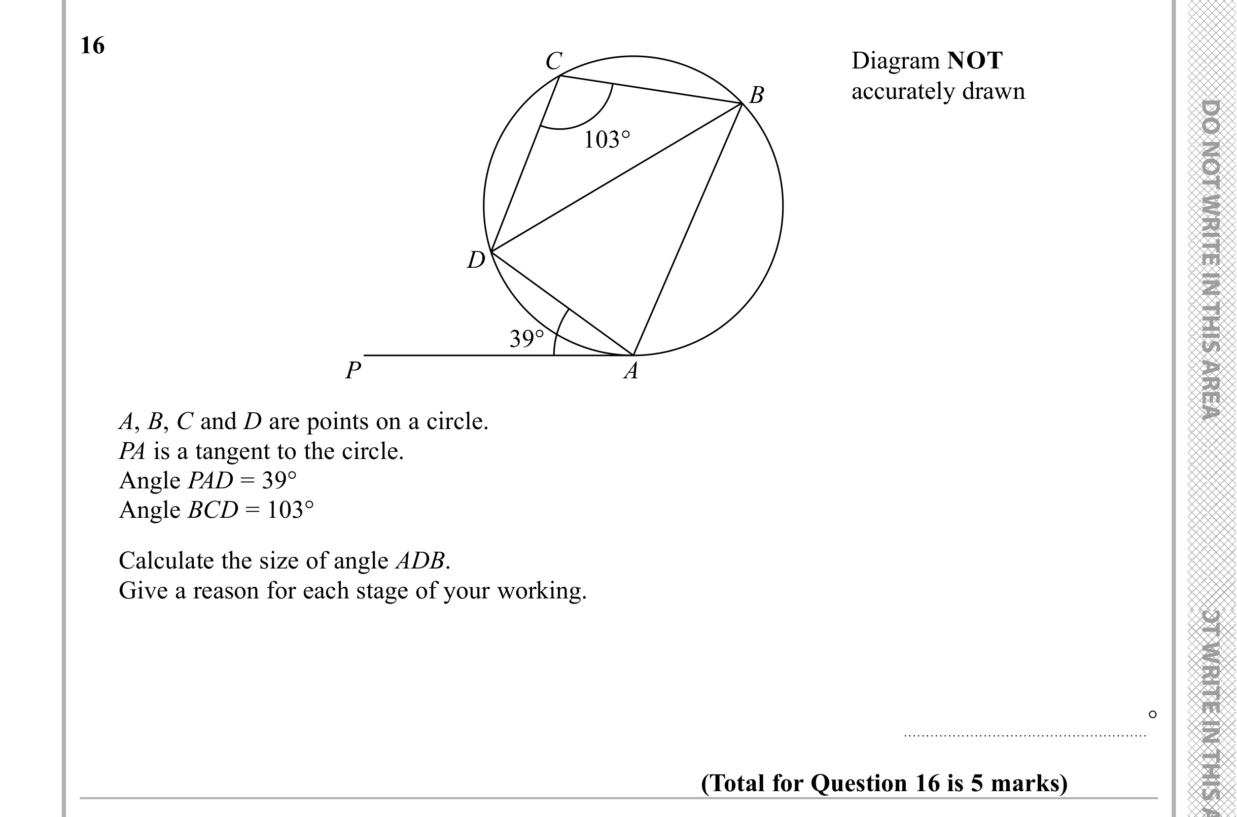 Question 16 — Circle Theorems — Edexcel iGCSE Sample Paper