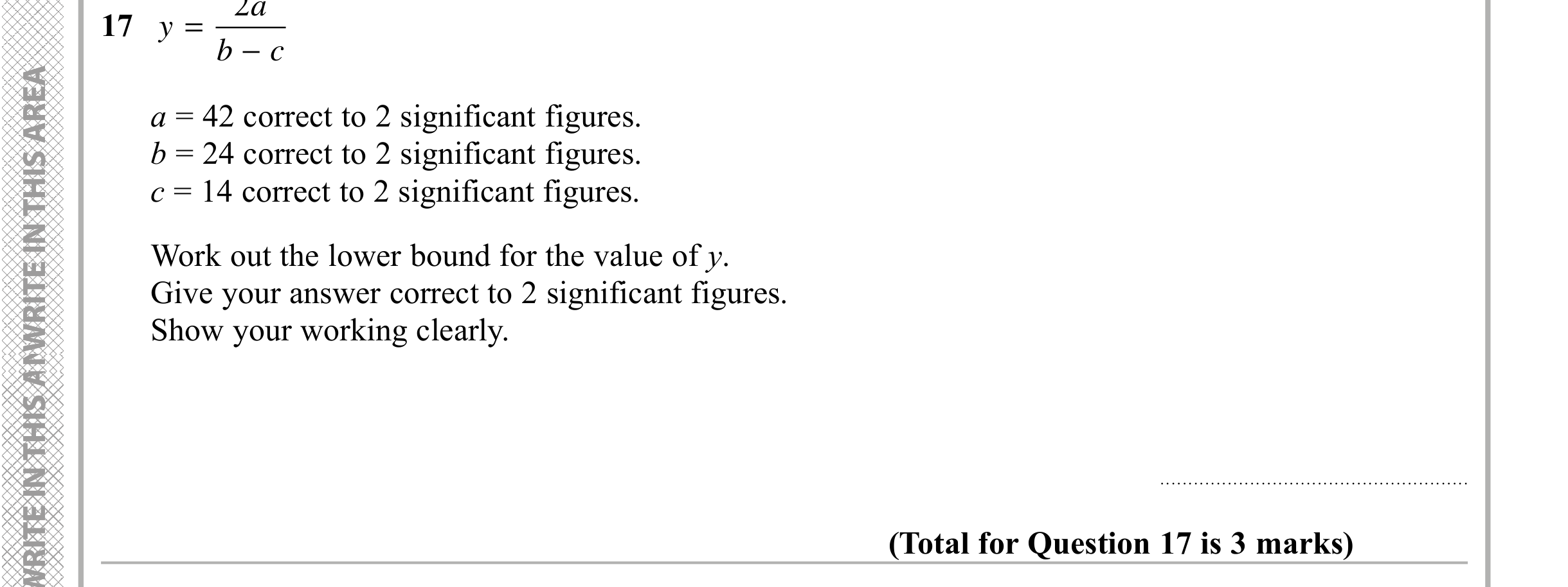 Question 17 — Upper/Lower Bounds — Edexcel iGCSE Sample Paper
