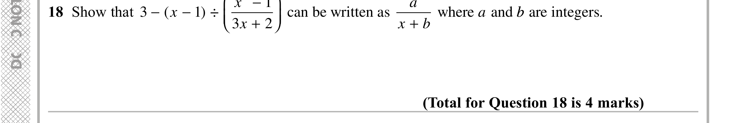 Question 18 — Algebra Fractions — Edexcel iGCSE Sample Paper